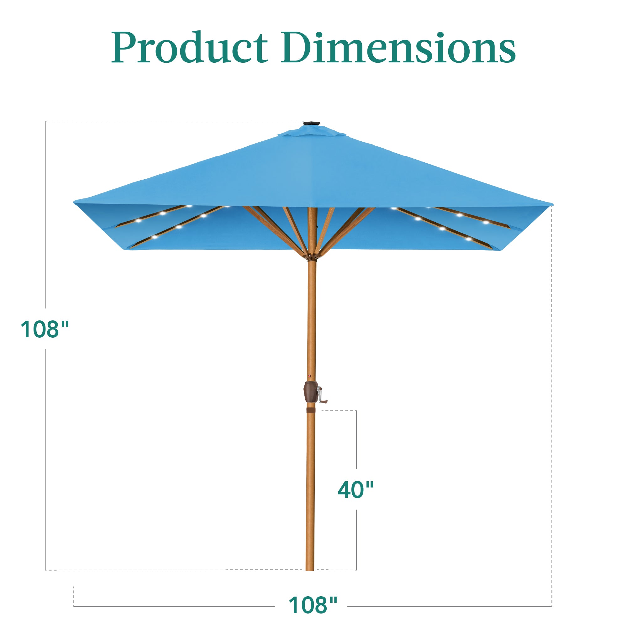 Square Solar LED Lighted Patio Umbrella w/ Woodgrain Pattern - 9ft