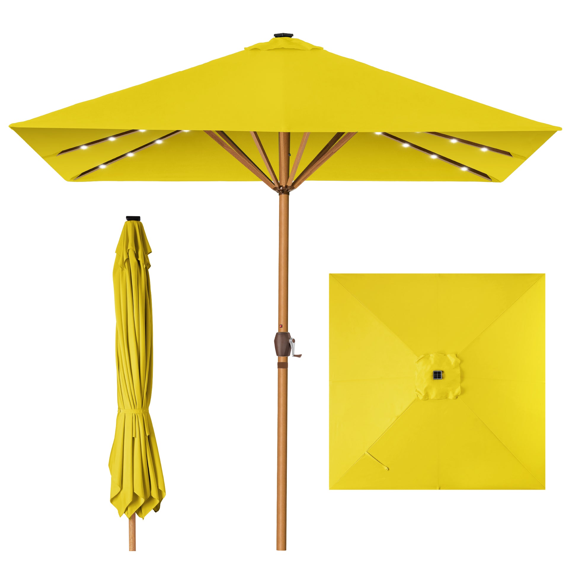 9 foot yellow patio umbrella Best Choice Products 9ft Deep Square Solar LED Lighted Patio Umbrella w/ Faux Wood Texture, UV-Resistant