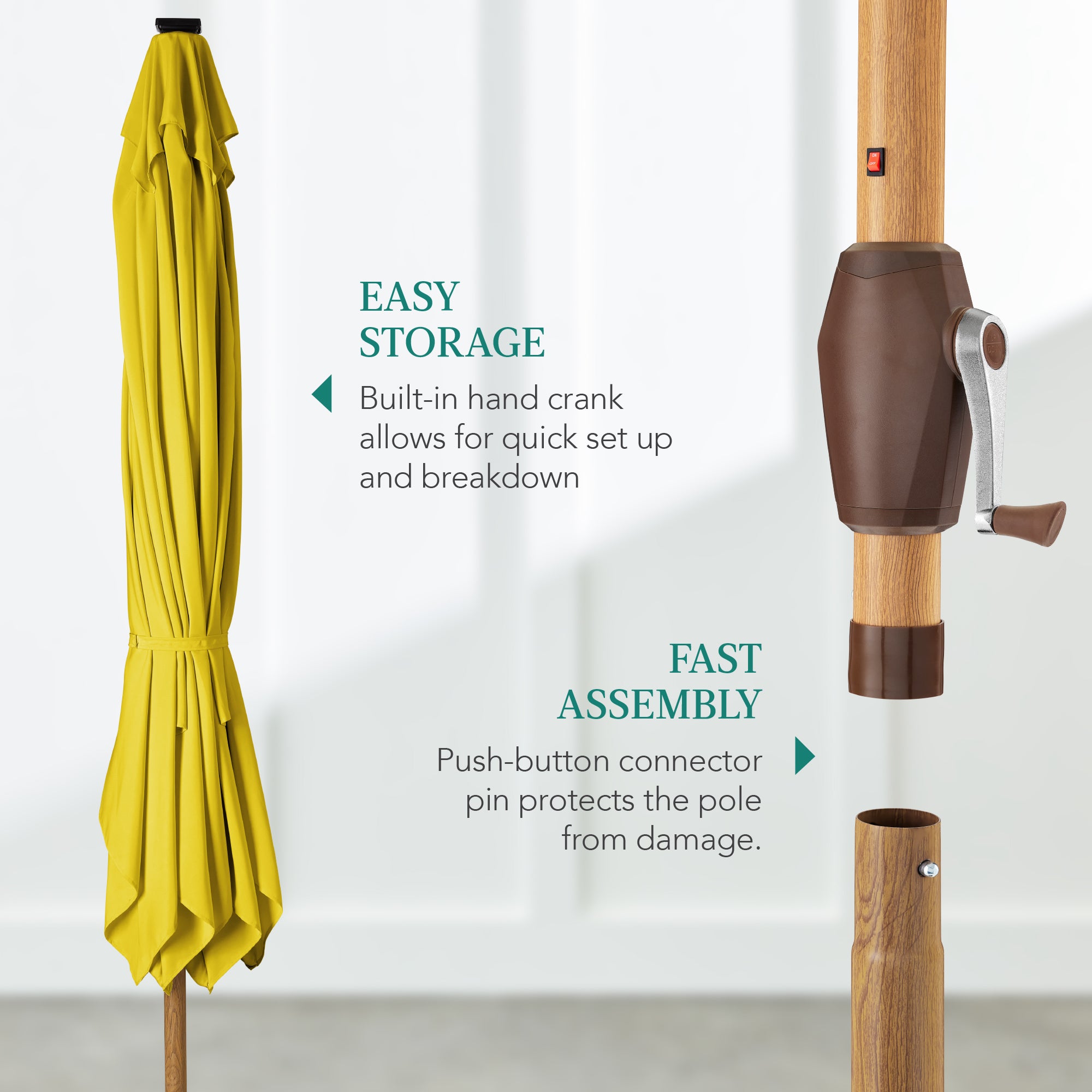 Square Solar LED Lighted Patio Umbrella w/ Woodgrain Pattern - 9ft