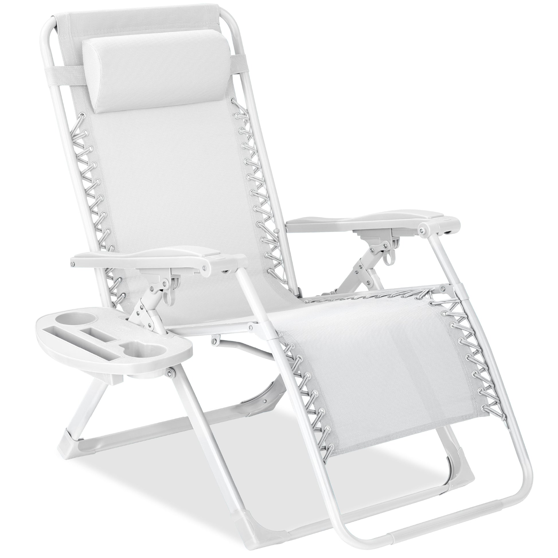 Monochromatic Zero Gravity Patio Chair Recliner w/ Side Tray, Headrest