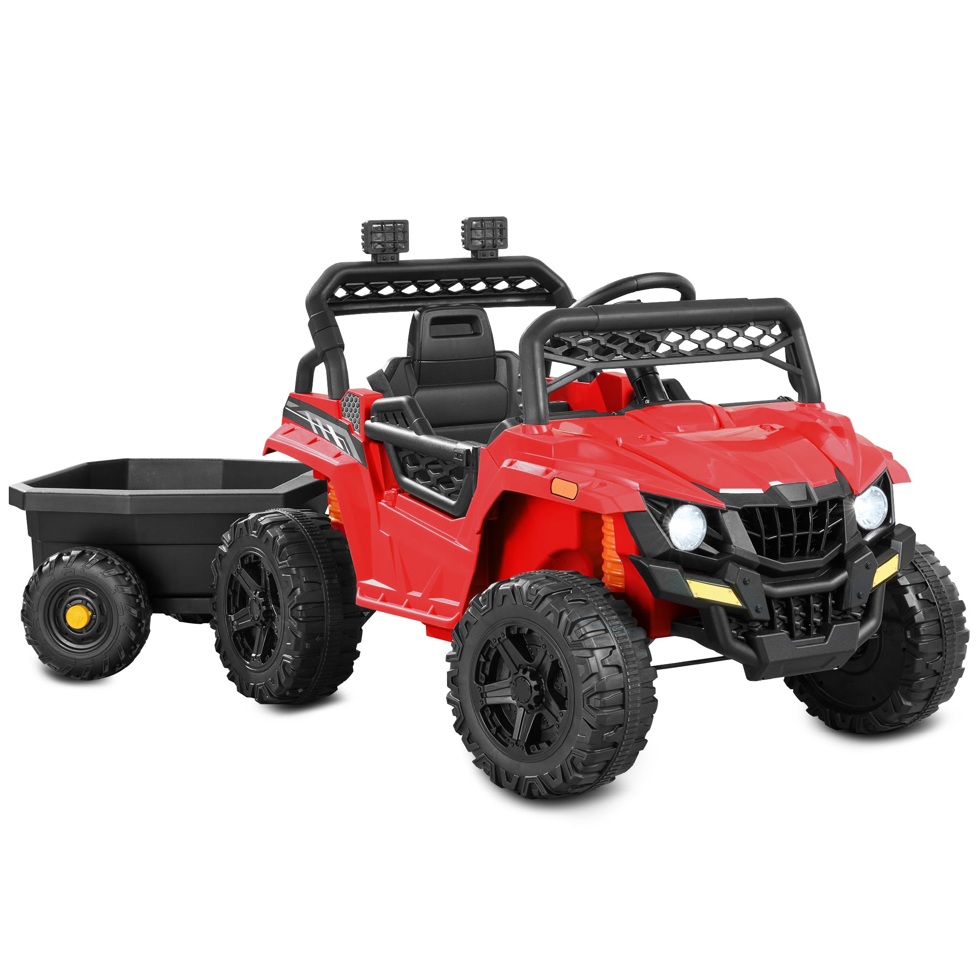 12V Kids Ride-On UTV and Trailer w/Parent Remote Control, LED Lights