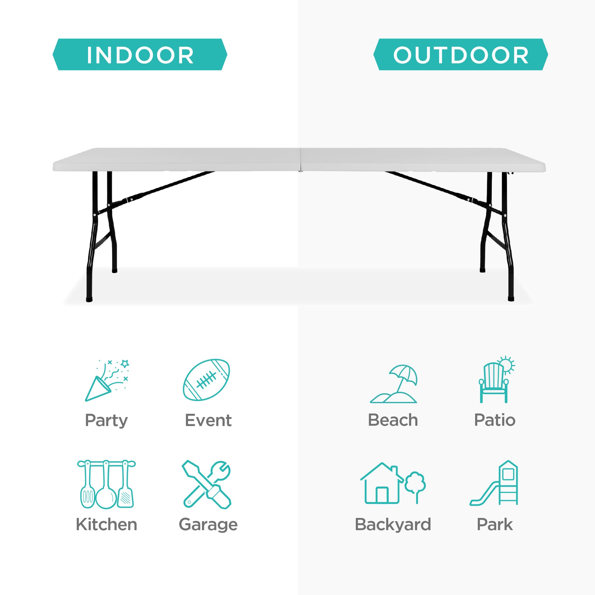 Portable Folding Plastic Dining Table w/ Handle, Lock - 8ft