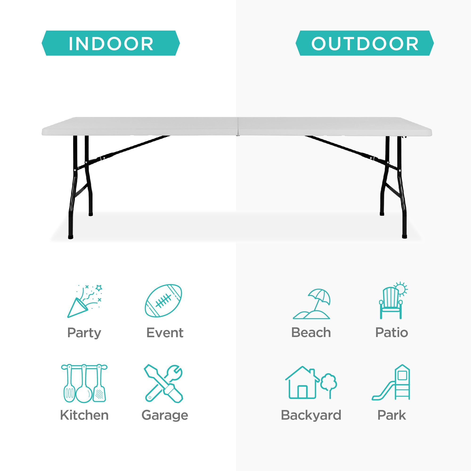 Portable Folding Plastic Dining Table w/ Handle, Lock - 8ft