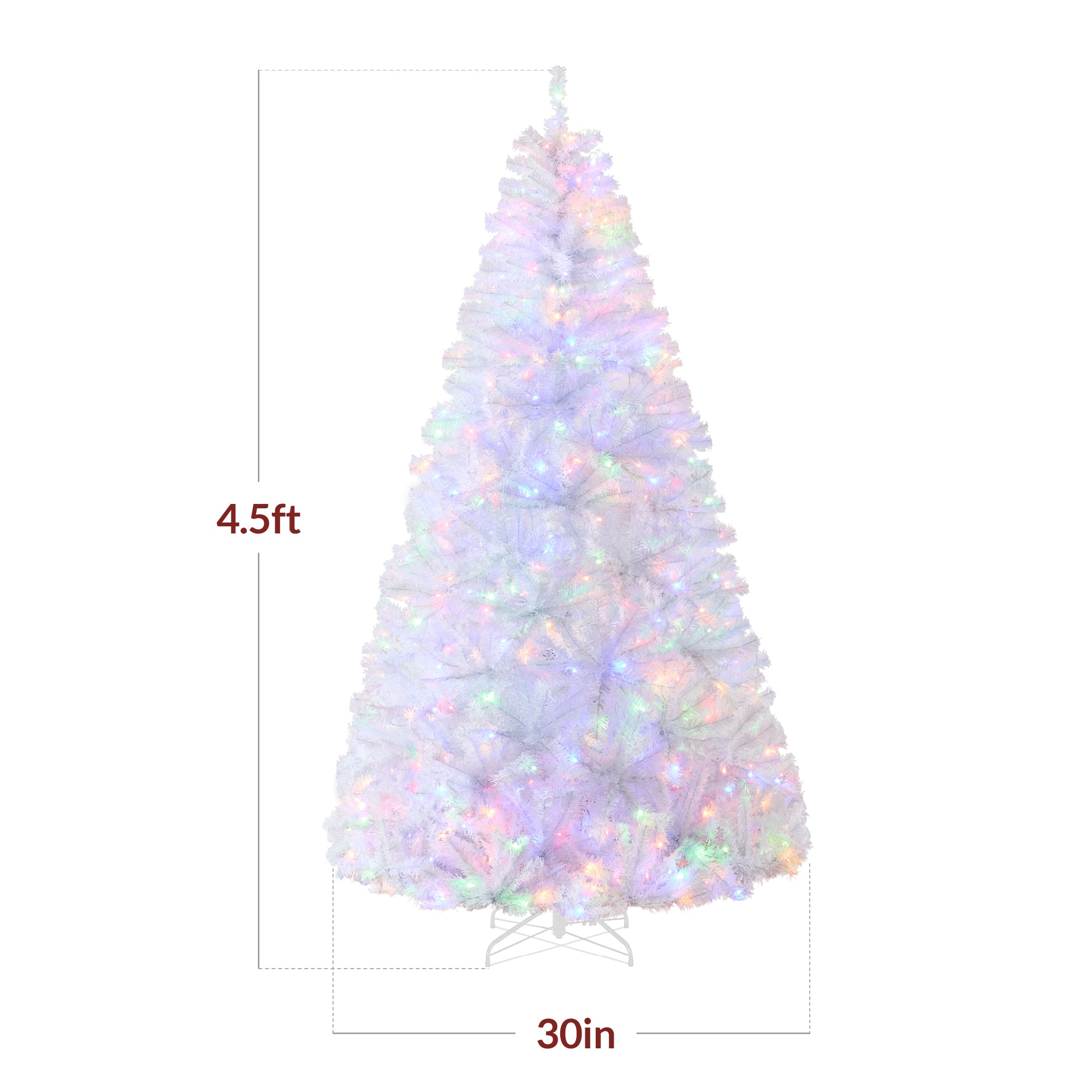 Pre-Lit Hinged Artificial White Pine Christmas Tree w/ Multicolor