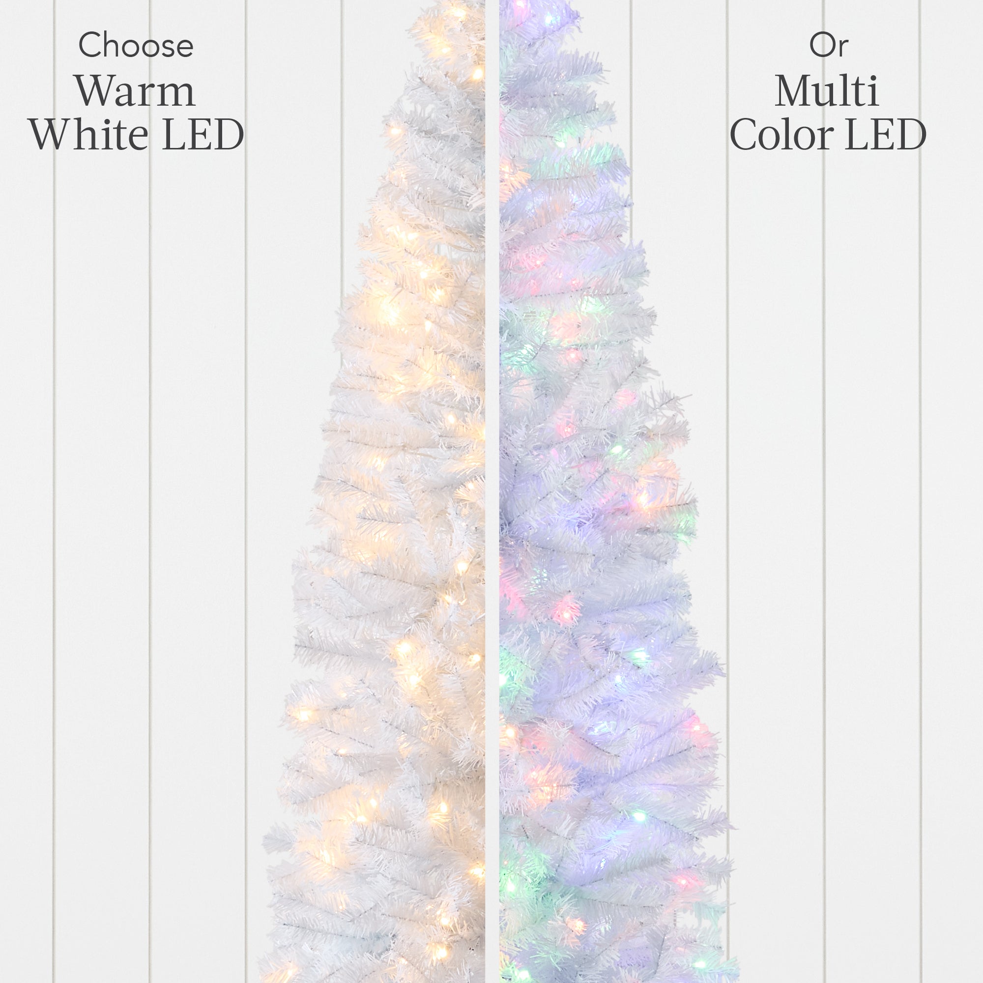 Pre-Lit White Pencil Christmas Tree w/ Metal Base, 2-in-1 Multicolor Lights