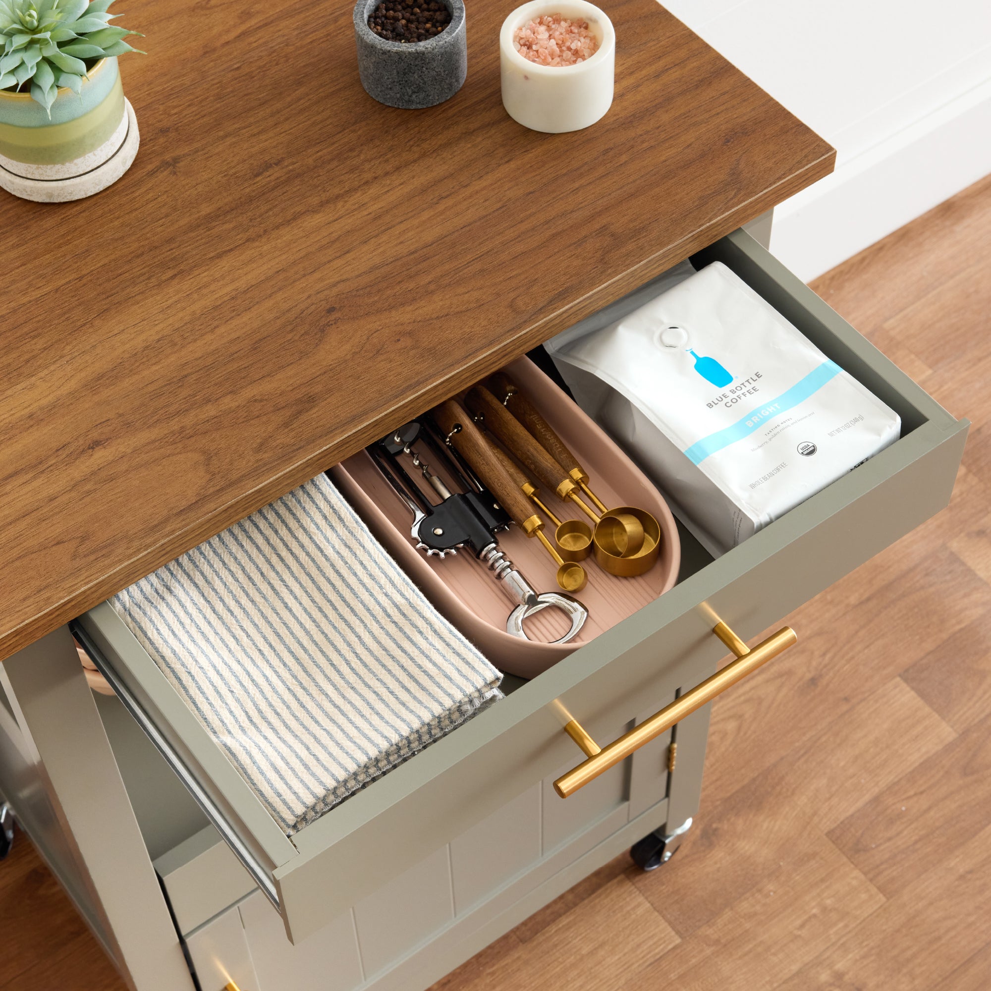 Rolling Kitchen Island Cart, Cabinet W/ Drawer, Sliding Tray, Outlet, Wheels