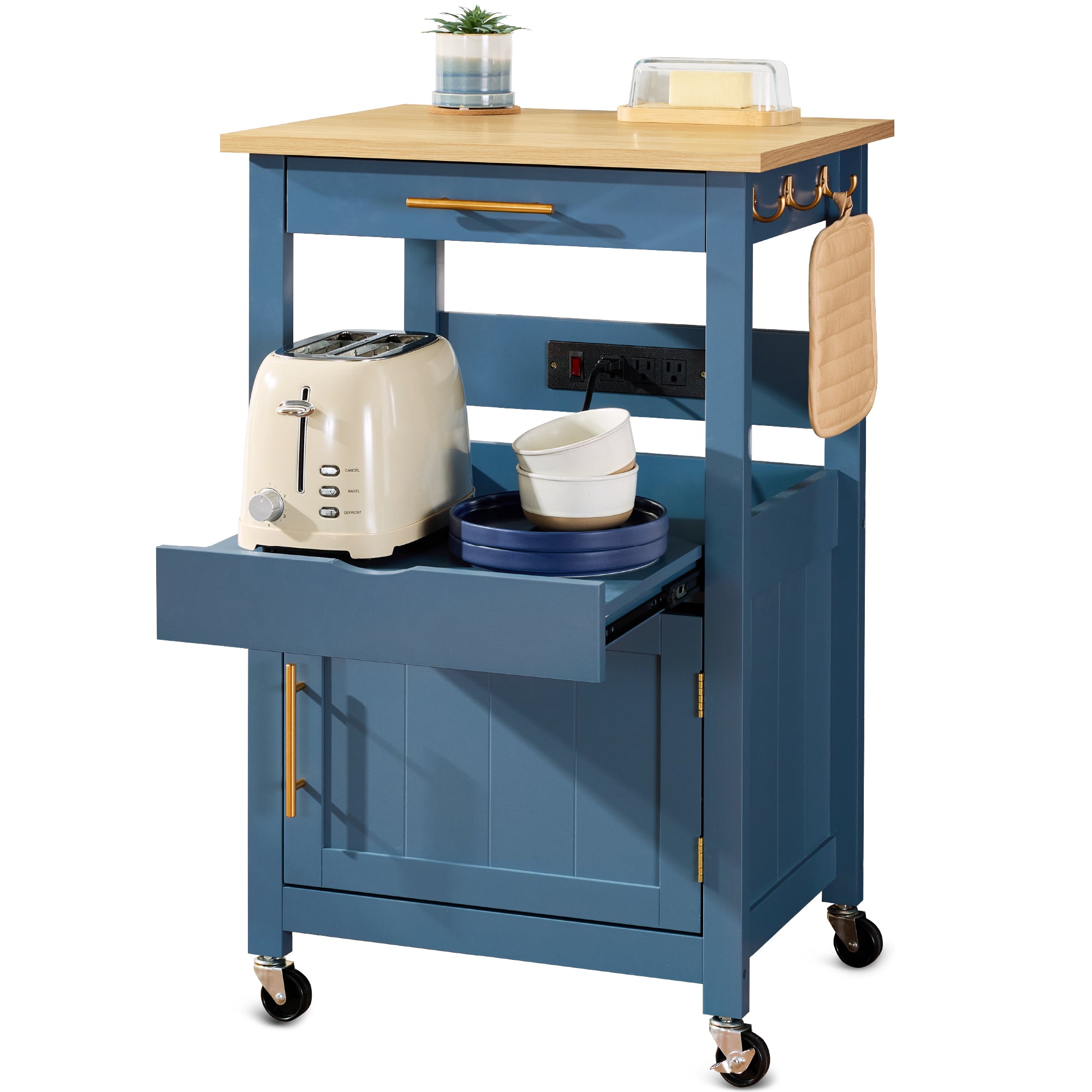 Rolling Kitchen Island Cart, Cabinet w/Drawer, Sliding Tray, Outlet