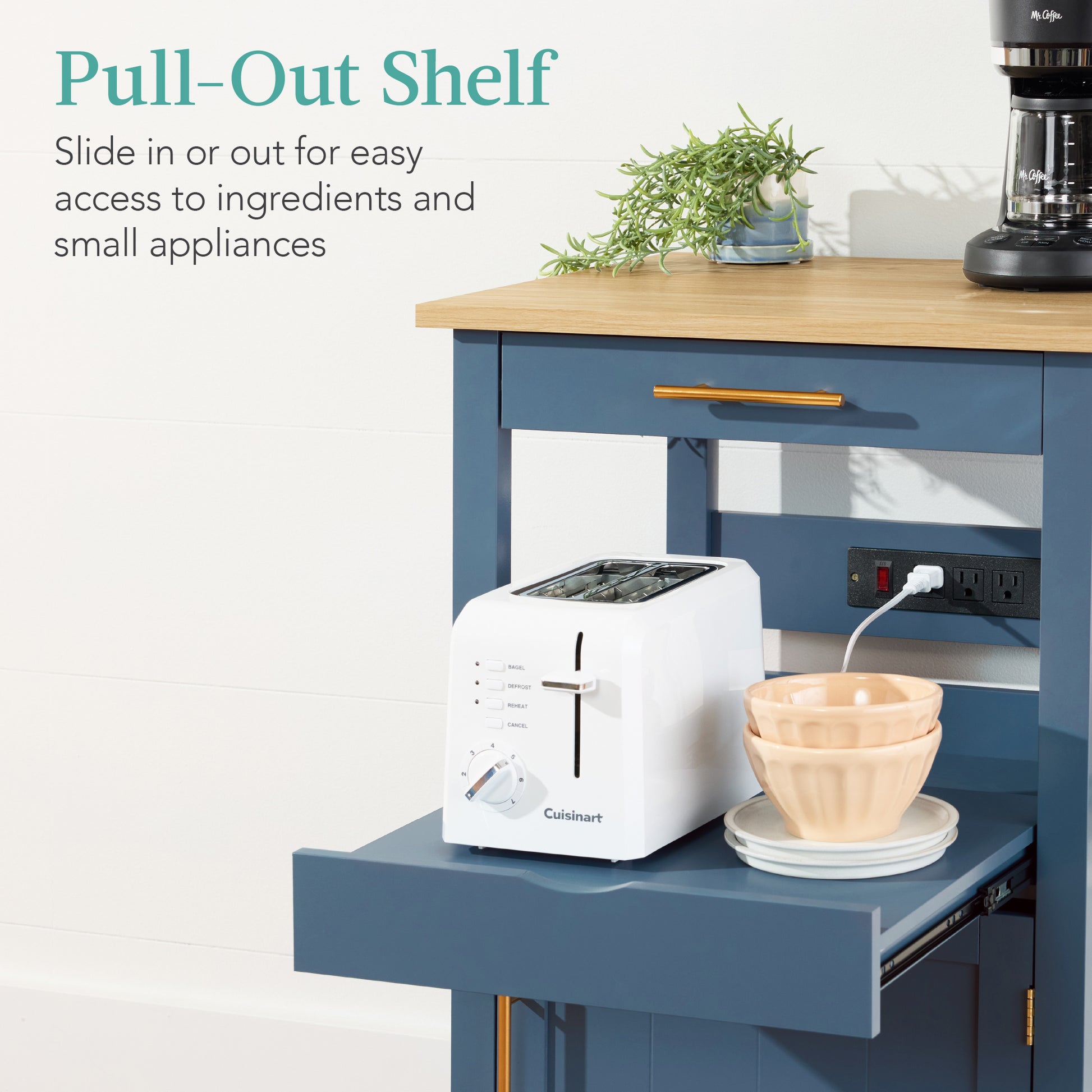 Rolling Kitchen Island Cart, Cabinet w/Drawer, Sliding Tray, Outlet