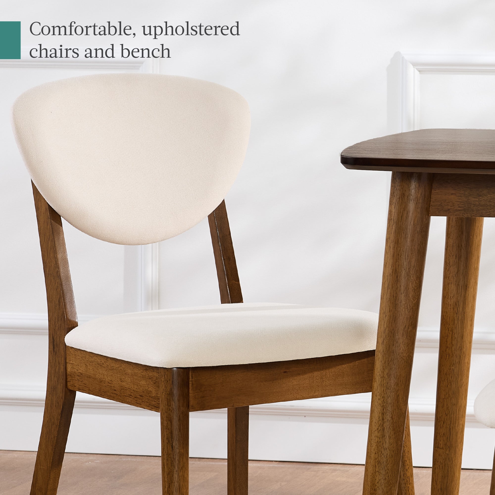 4-Piece Mid-Century Modern Upholstered Wooden Dining Set w/ 2