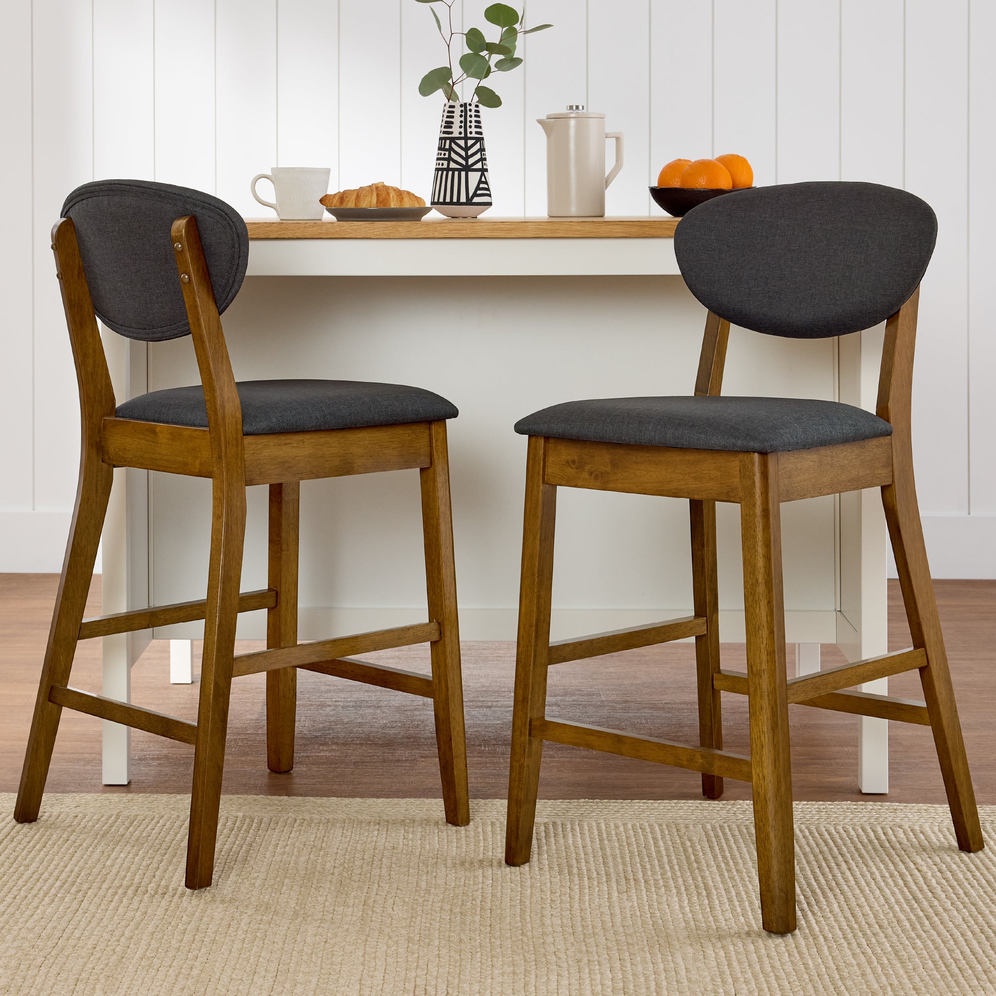 Set of 2 Modern Counter-Height Bar Stool Set W/ Upholstered Seat Cushion