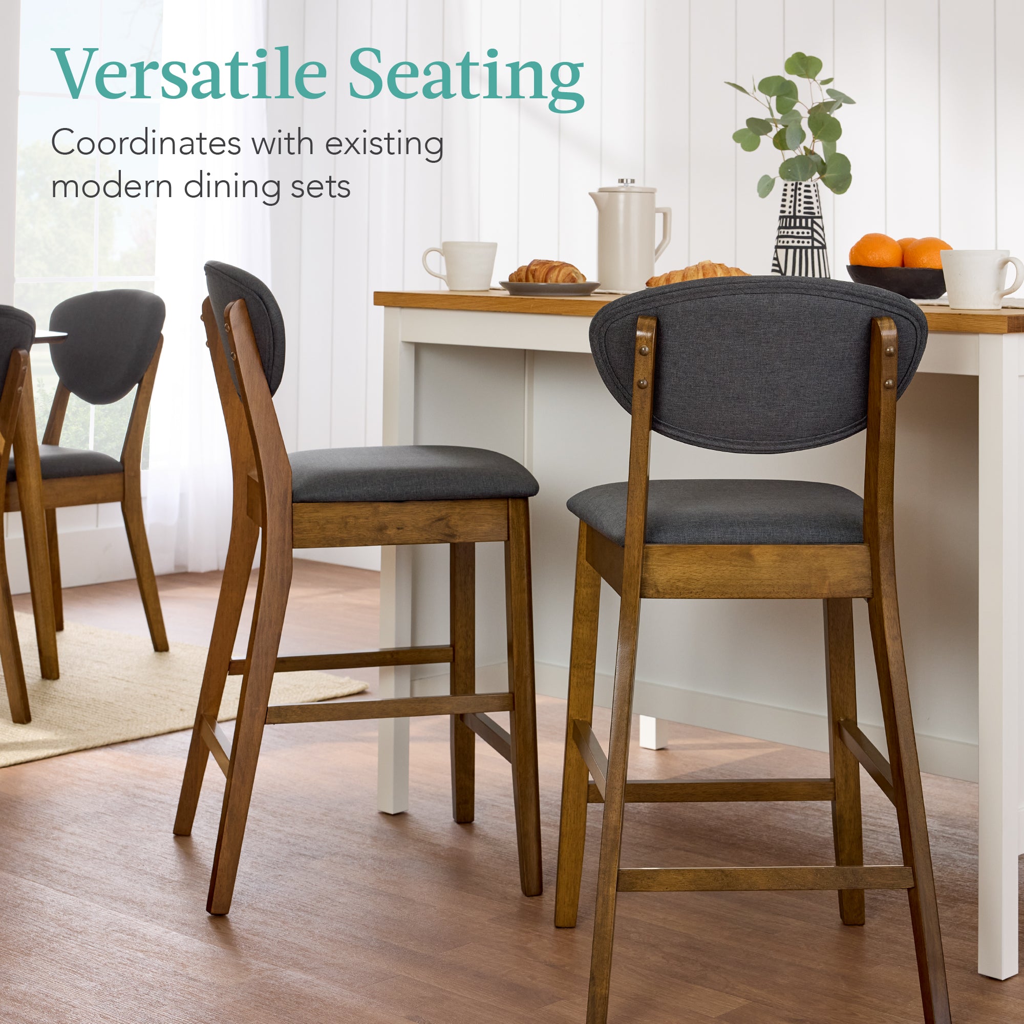 Set of 2 Modern Counter-Height Bar Stool Set W/ Upholstered Seat Cushion