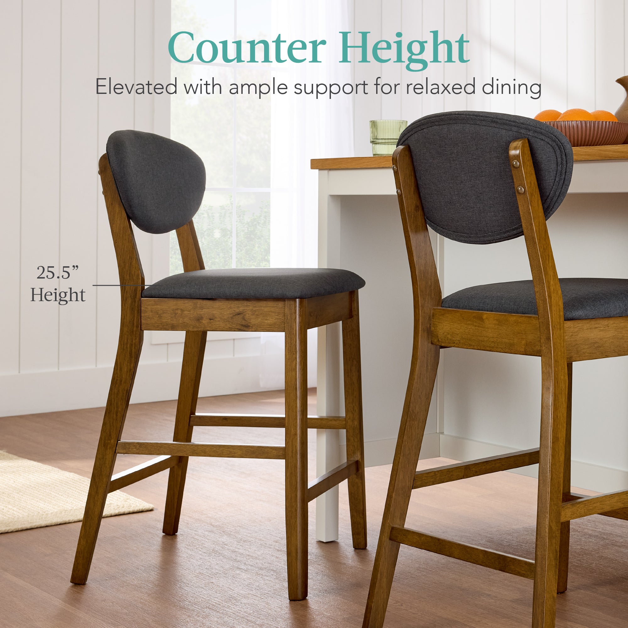 Set of 2 Modern Counter-Height Bar Stool Set W/ Upholstered Seat Cushion