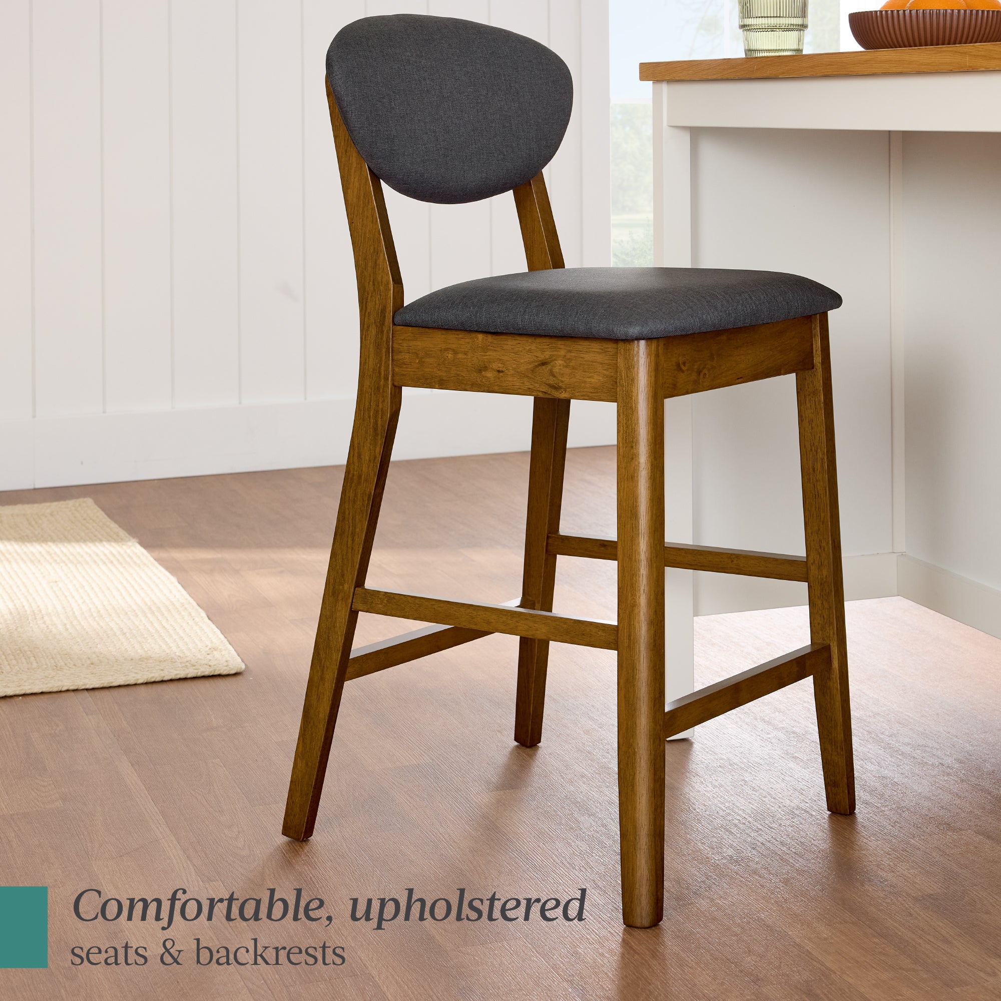 Set of 2 Modern Counter-Height Bar Stool Set W/ Upholstered Seat Cushion