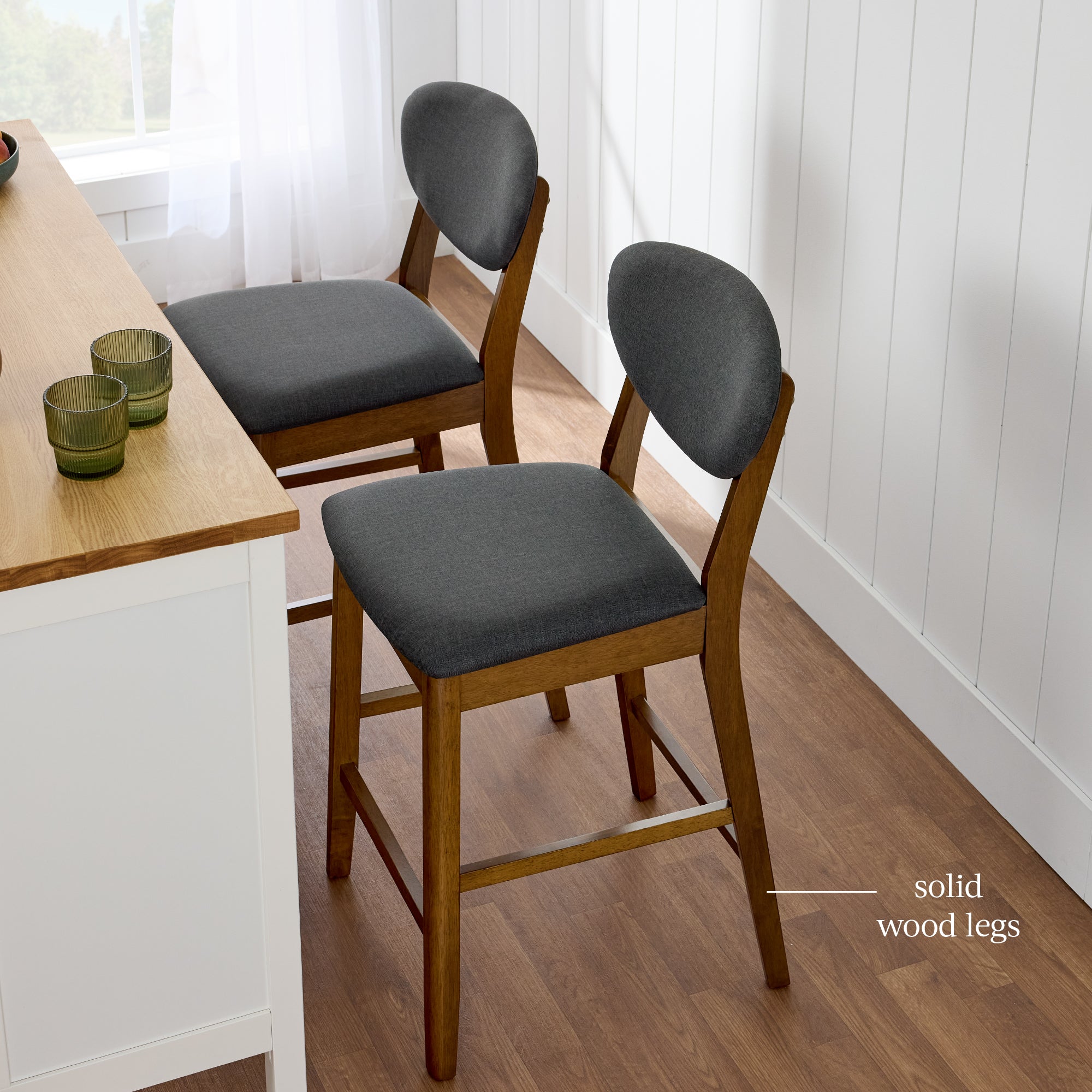 Set of 2 Modern Counter-Height Bar Stool Set W/ Upholstered Seat Cushion