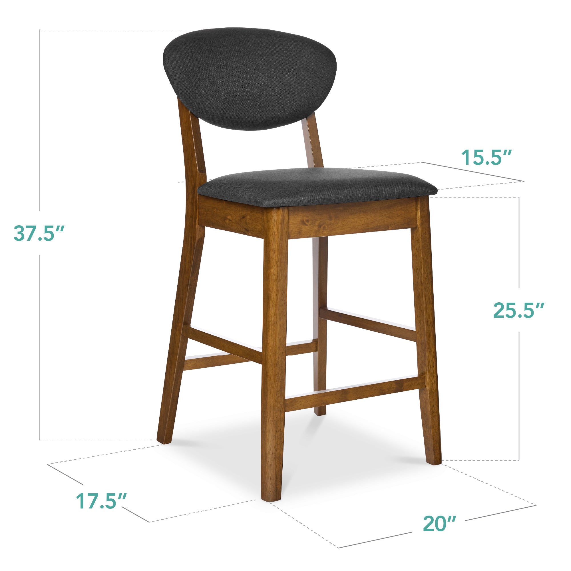 Set of 2 Modern Counter-Height Bar Stool Set W/ Upholstered Seat Cushion