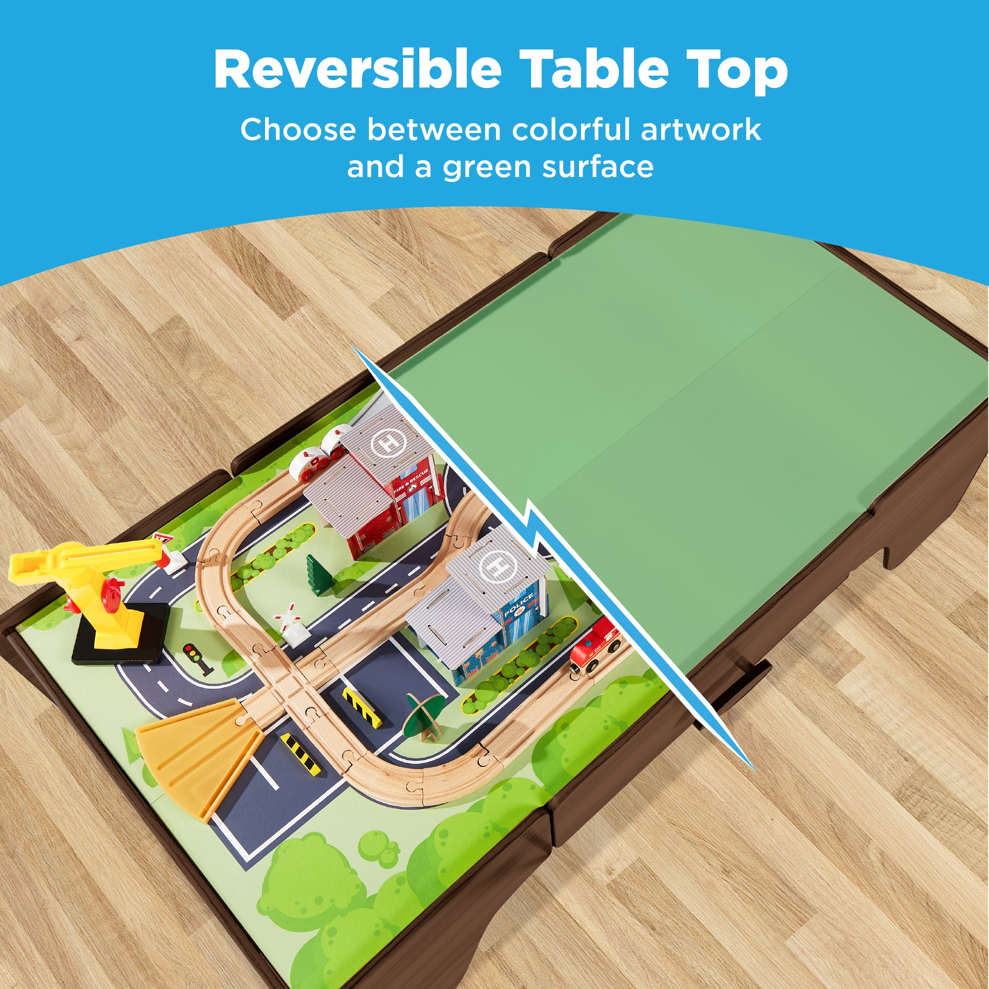 70-Piece Train Table, Large Multipurpose Playset w/ Reversible Table Top