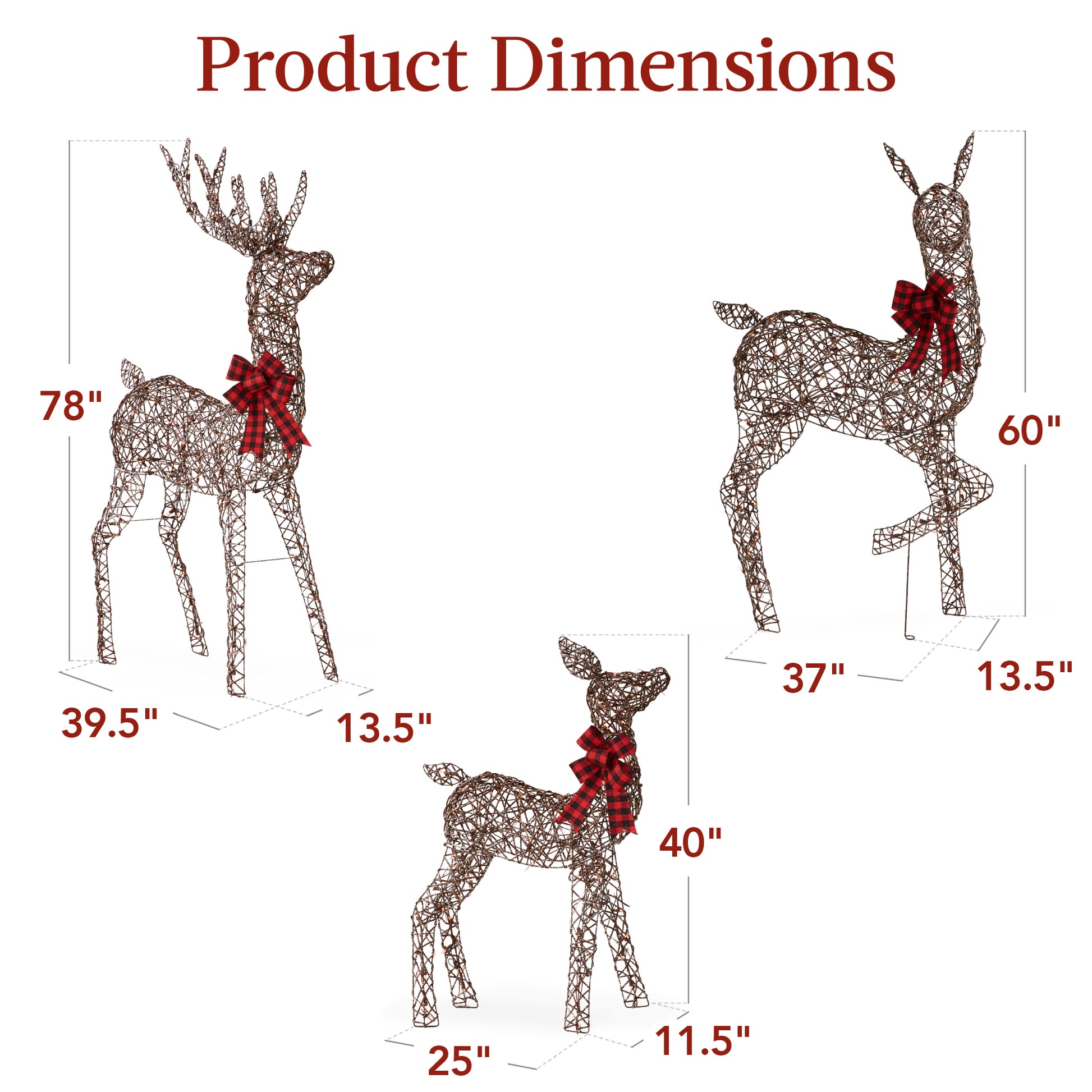 6.5ft 3-Piece Lighted Christmas Deer Set Outdoor Decor with LED Lights