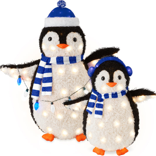 2pc Lighted Pop-Up Penguin Family Christmas Decoration w/ 150 Lights - 3ft