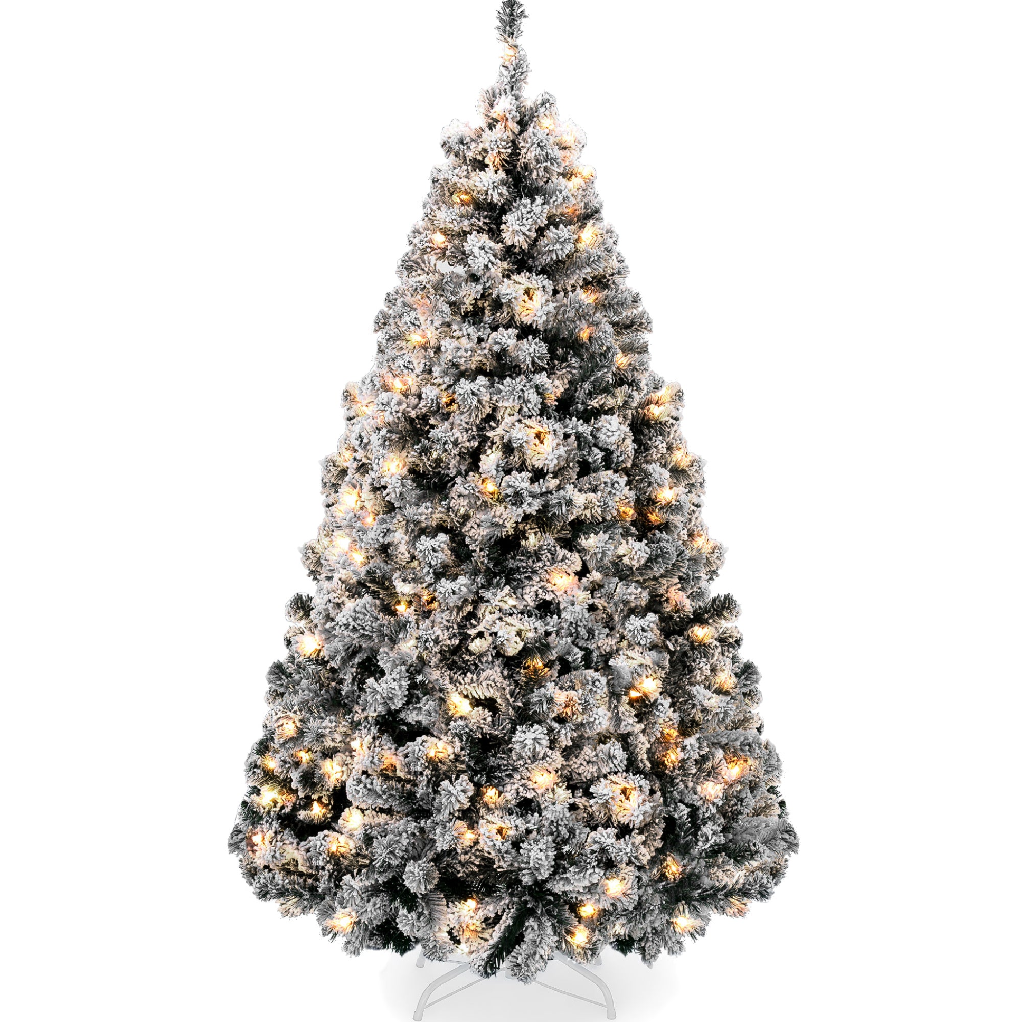 Pre-Lit Black Flocked Artificial Pine Christmas Tree w/ White Lights