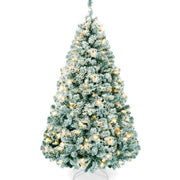 Pre-Lit Sage Green Flocked Artificial Pine Christmas Tree w/ White Lights