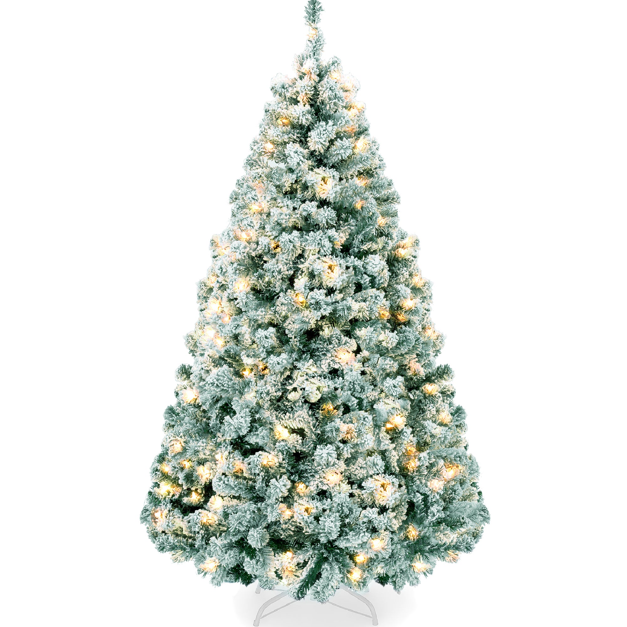 Pre-Lit Sage Green Flocked Artificial Pine Christmas Tree w/ White Lights