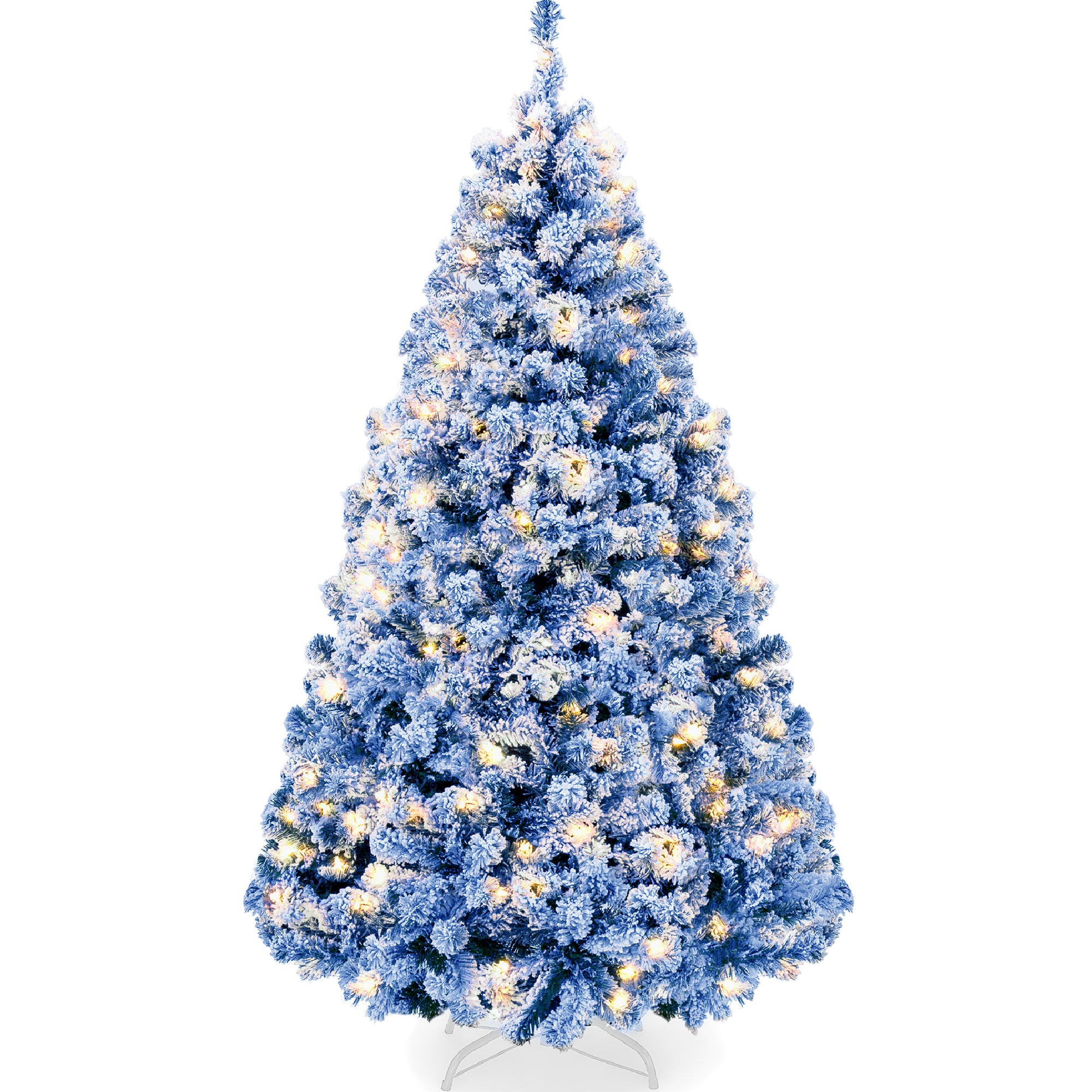 Pre-Lit Blue Flocked Artificial Pine Christmas Tree w/ White