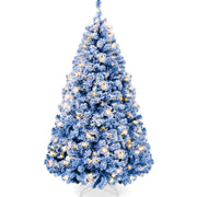 Pre-Lit Blue Flocked Artificial Pine Christmas Tree w/ White Lights