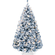Pre-Lit Ice Blue Flocked Artificial Pine Christmas Tree w/ White Lights