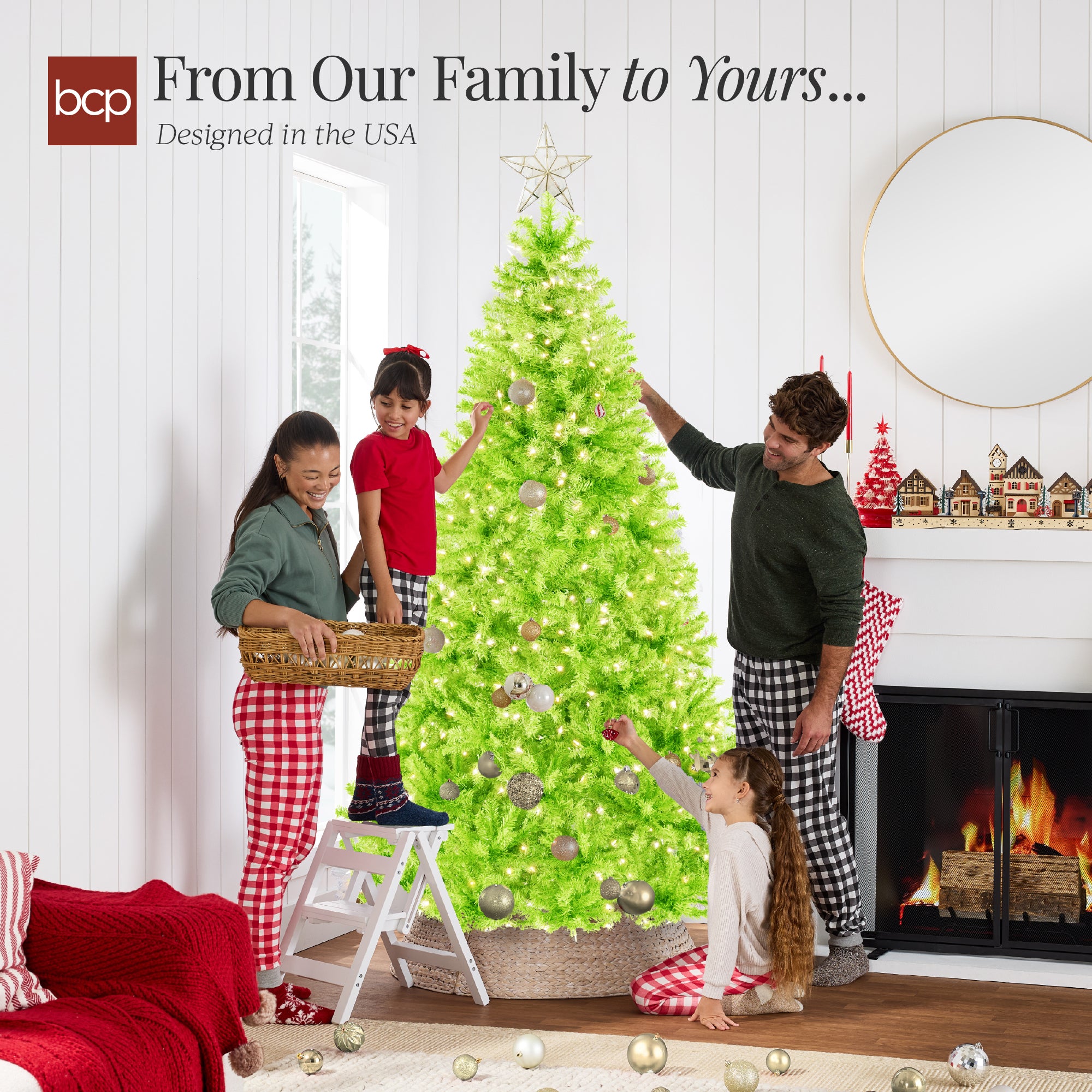 Pre-Lit Artificial Lime Green Christmas Tree w/ Incandescent Lights