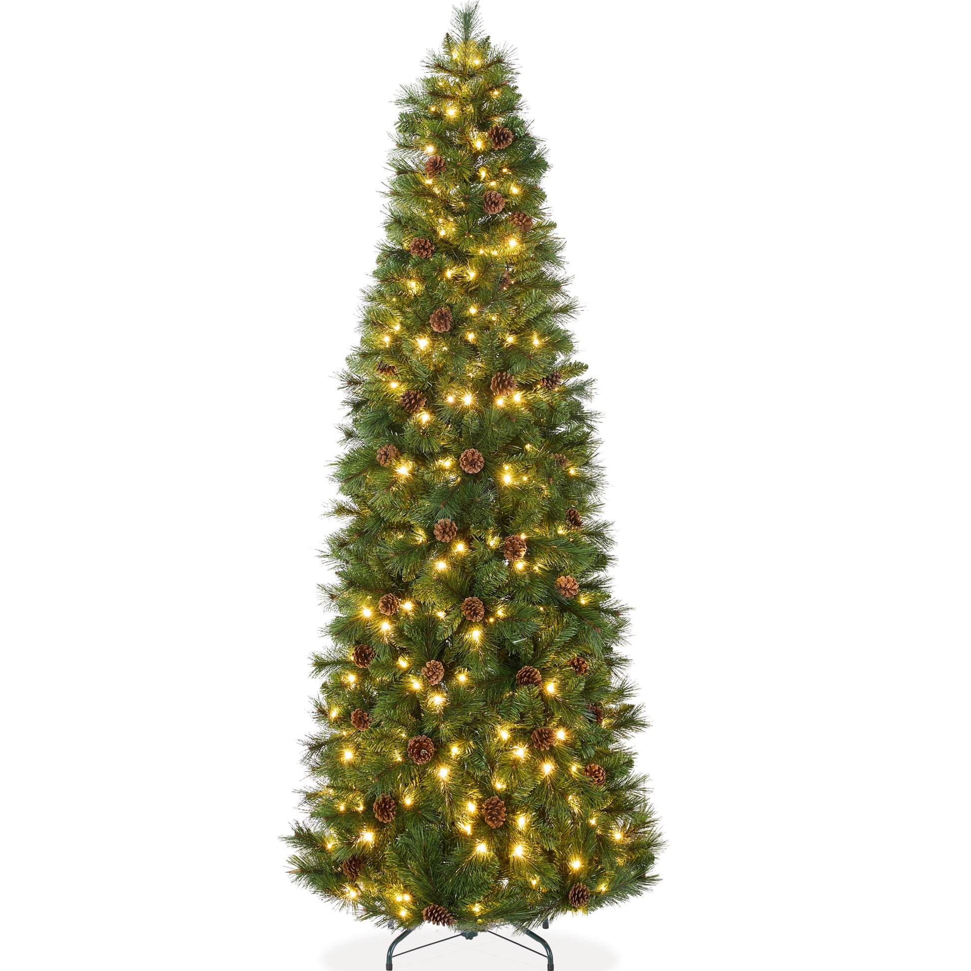 Pre-Lit Artificial Scotch Pine Pencil Christmas Tree w/ Metal Stand