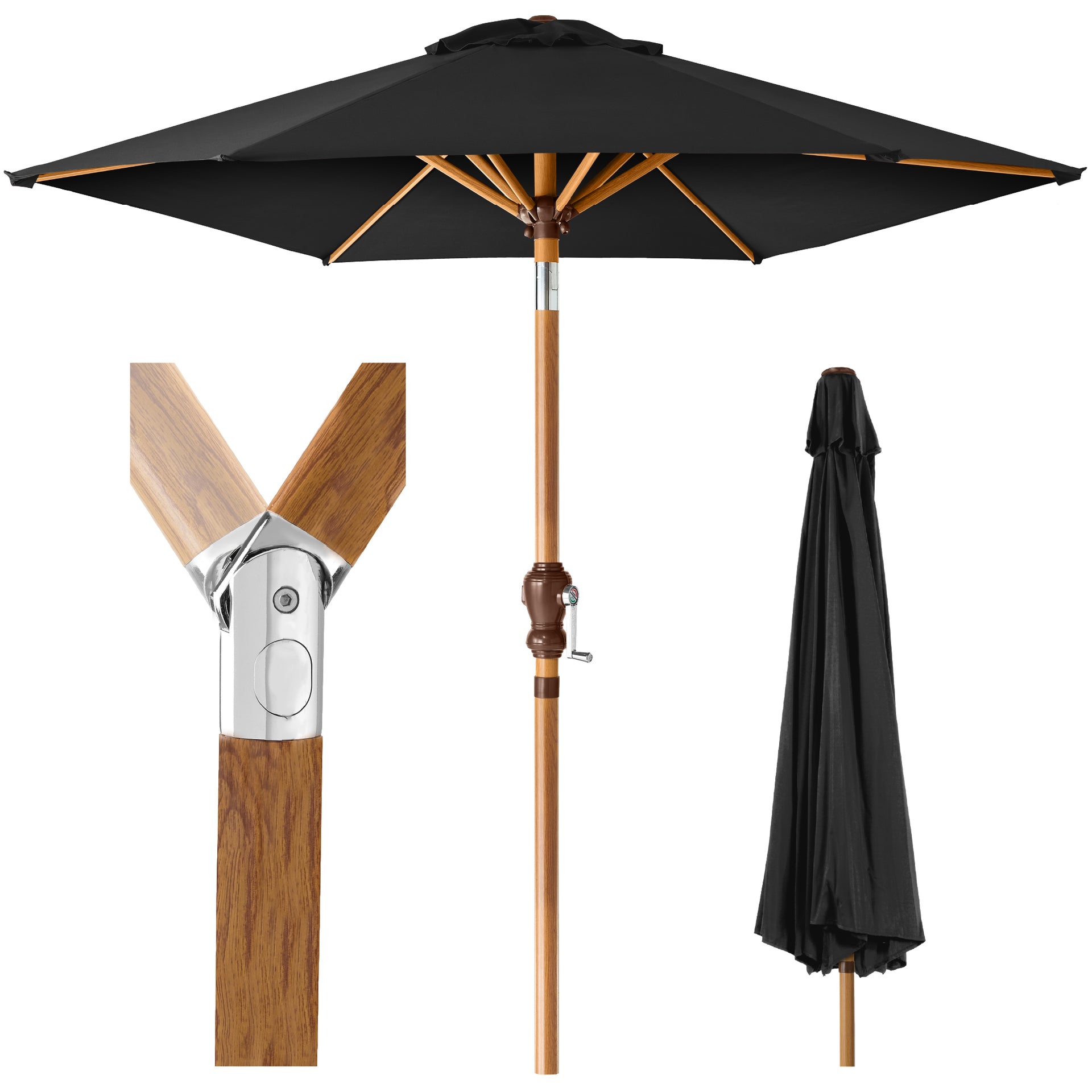 8 patio umbrella with wooden pole Outdoor Woodgrain Pattern Patio Umbrella Decoration w/ Tilt, Crank