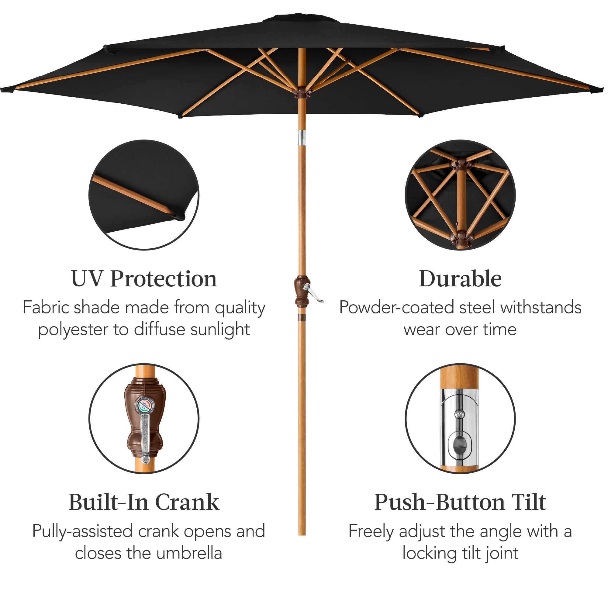 Outdoor Woodgrain Pattern Patio Umbrella Decoration w/ Tilt, Crank - 10ft
