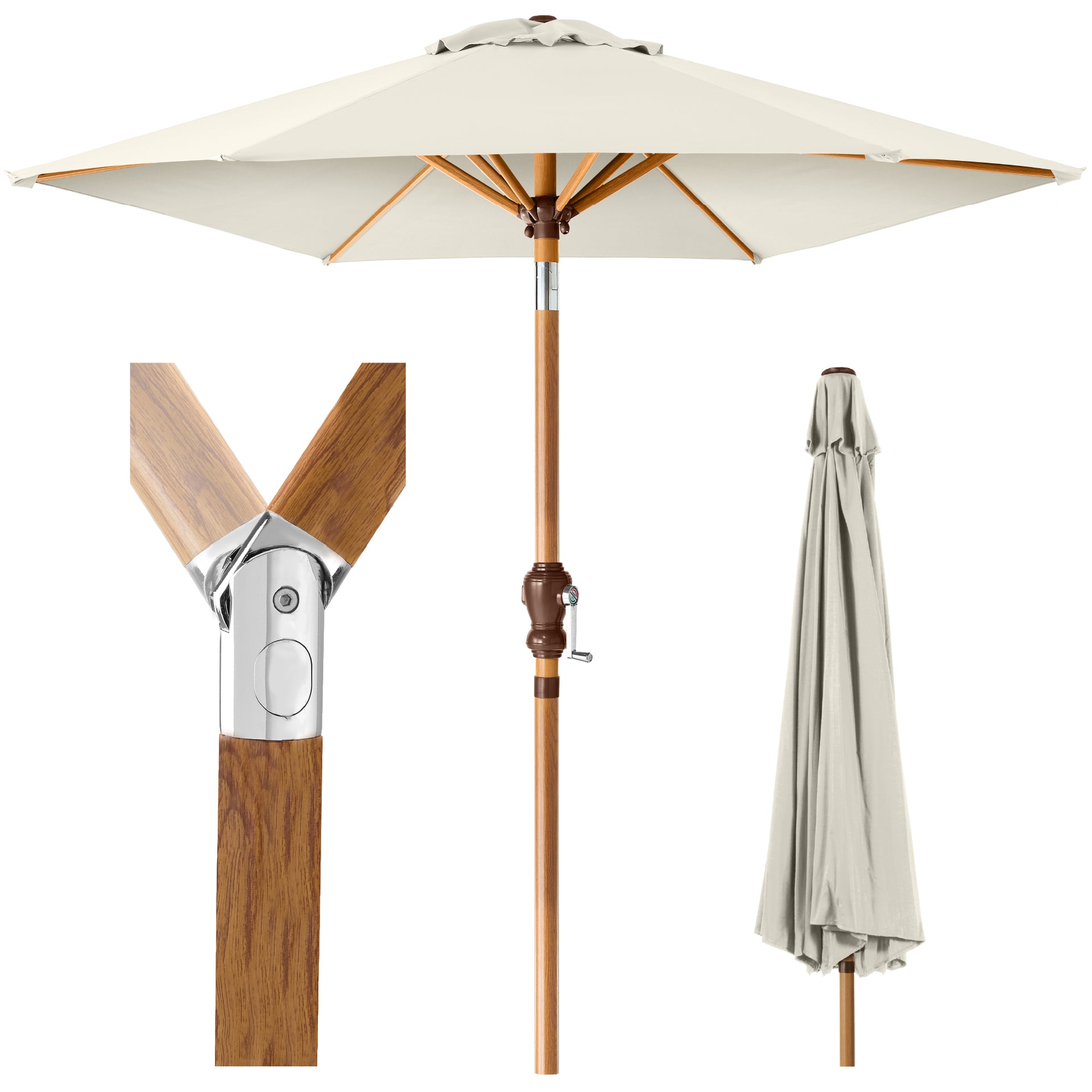 ace patio umbrella poles Outdoor Woodgrain Pattern Patio Umbrella Decoration w/ Tilt, Crank