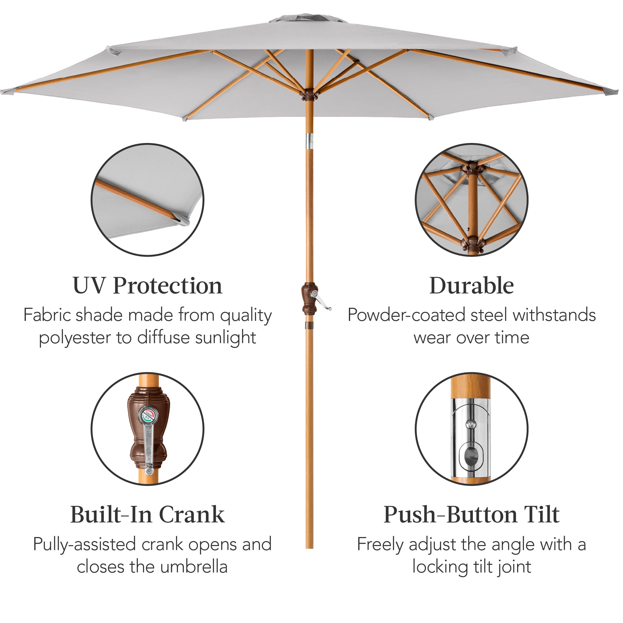 Outdoor Woodgrain Pattern Patio Umbrella Decoration w/ Tilt, Crank - 10ft