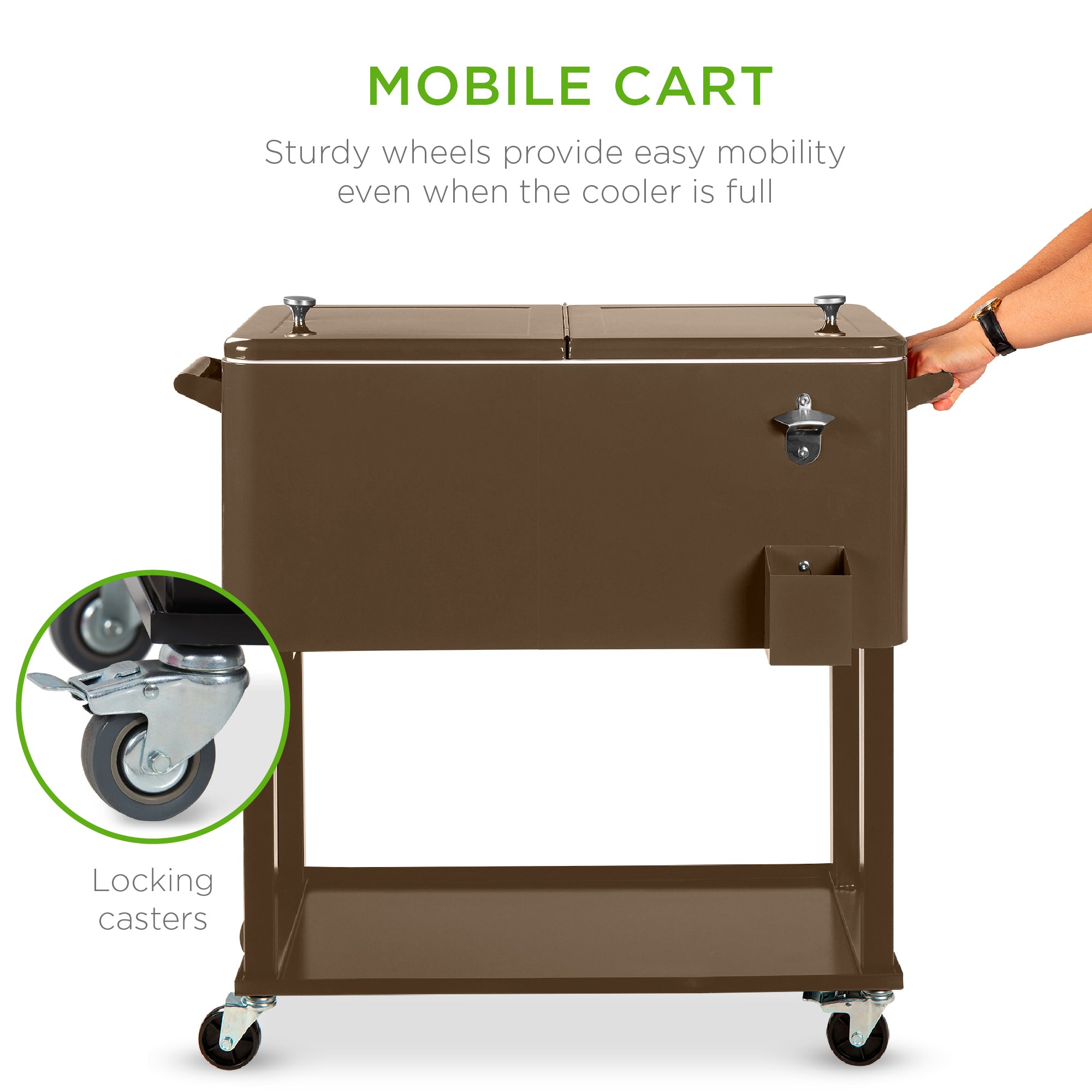 Portable Rolling Cooler Cart w/ Bottle Opener, Catch Tray - Thumbnail 4