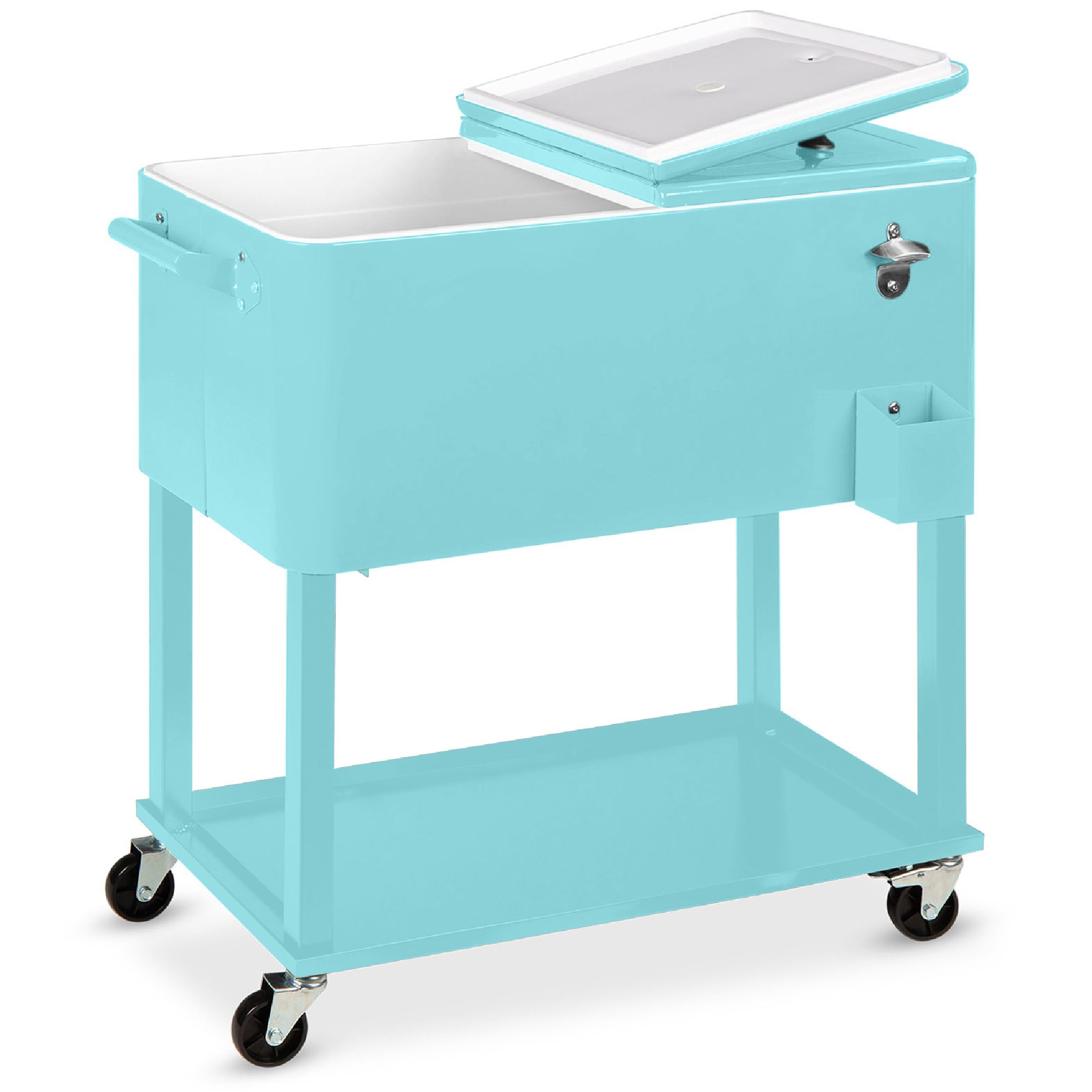 Portable Rolling Cooler Cart w/ Bottle Opener, Catch Tray - 80qt