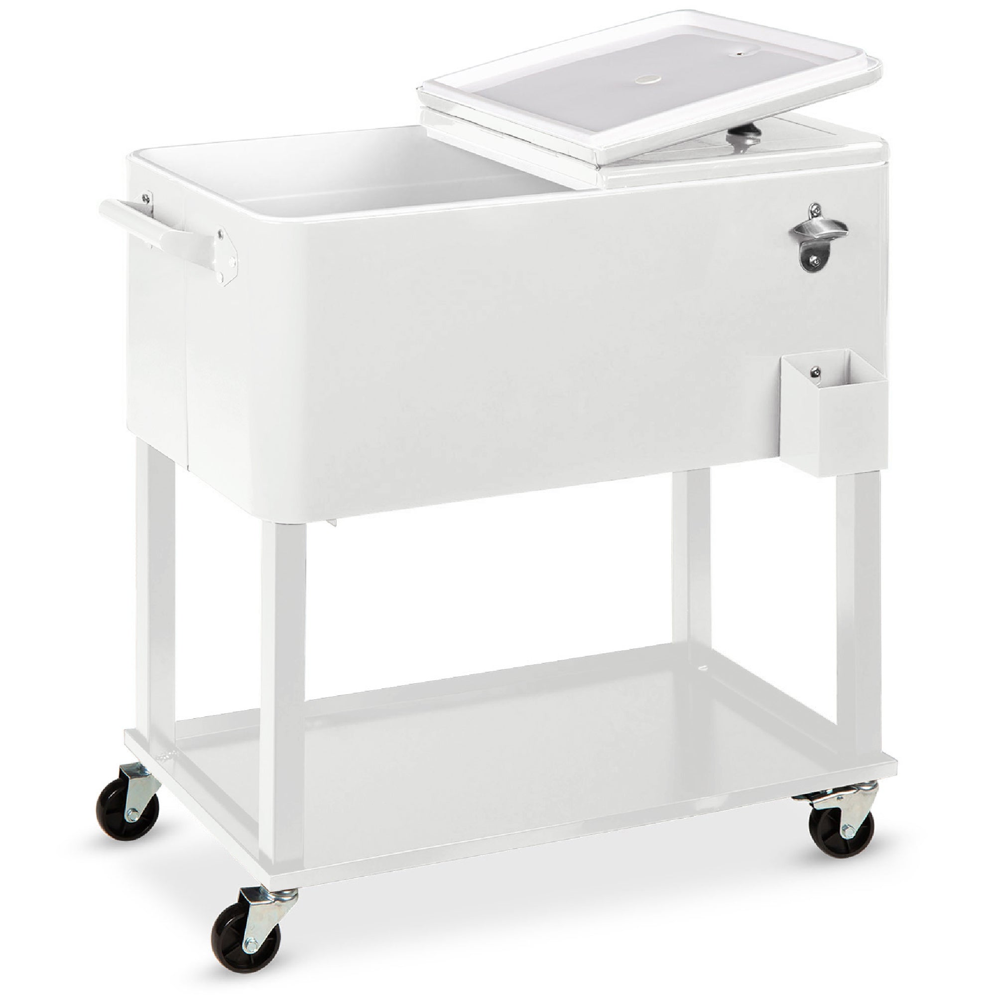 Portable Rolling Cooler Cart w/ Bottle Opener, Catch Tray - 80qt