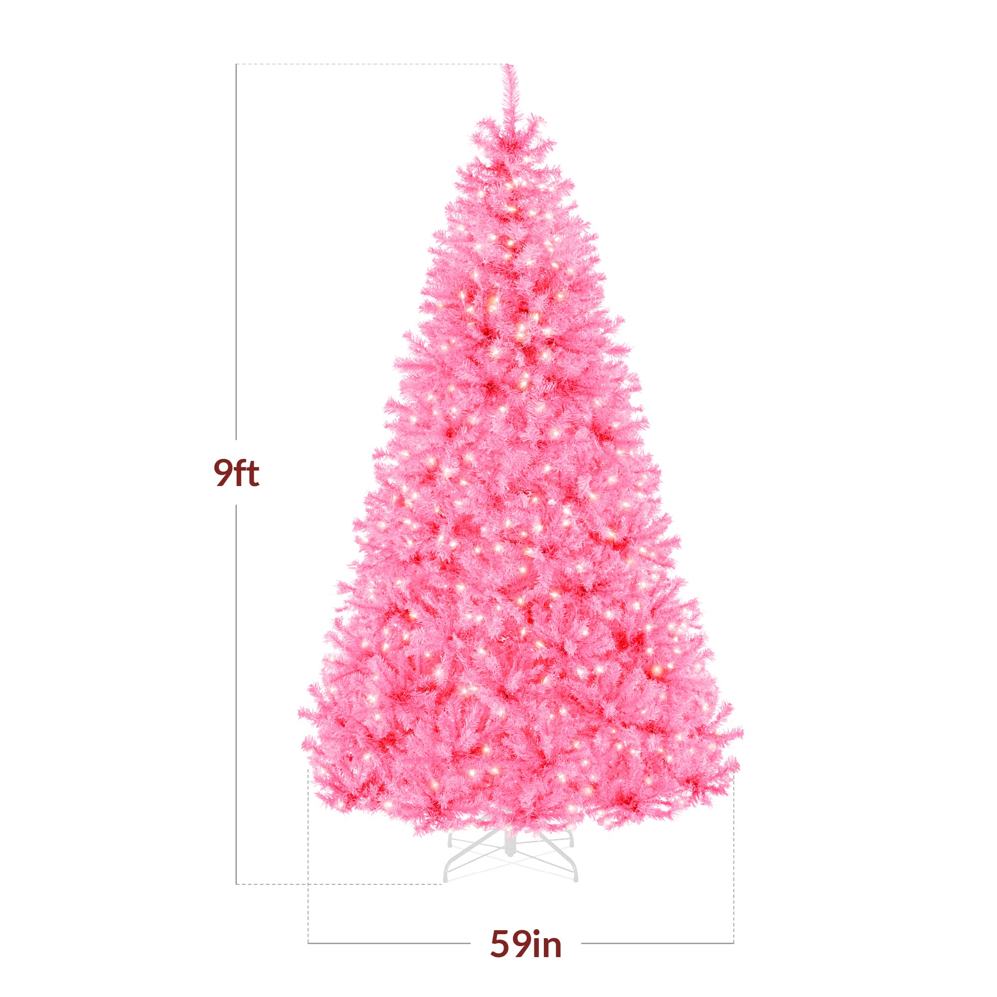 Pre-Lit Artificial Pink Christmas Tree w/ Incandescent Lights, Metal Stand
