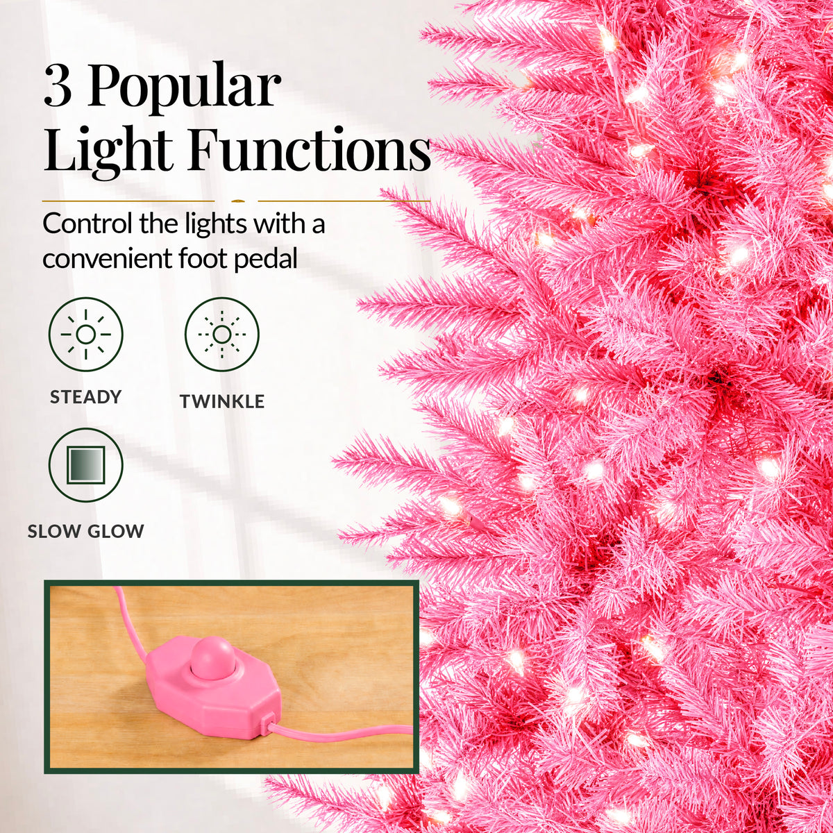 Pre-Lit Pink Christmas Tree w/ Twinkling LEDs Artificial Pine Holiday Decor