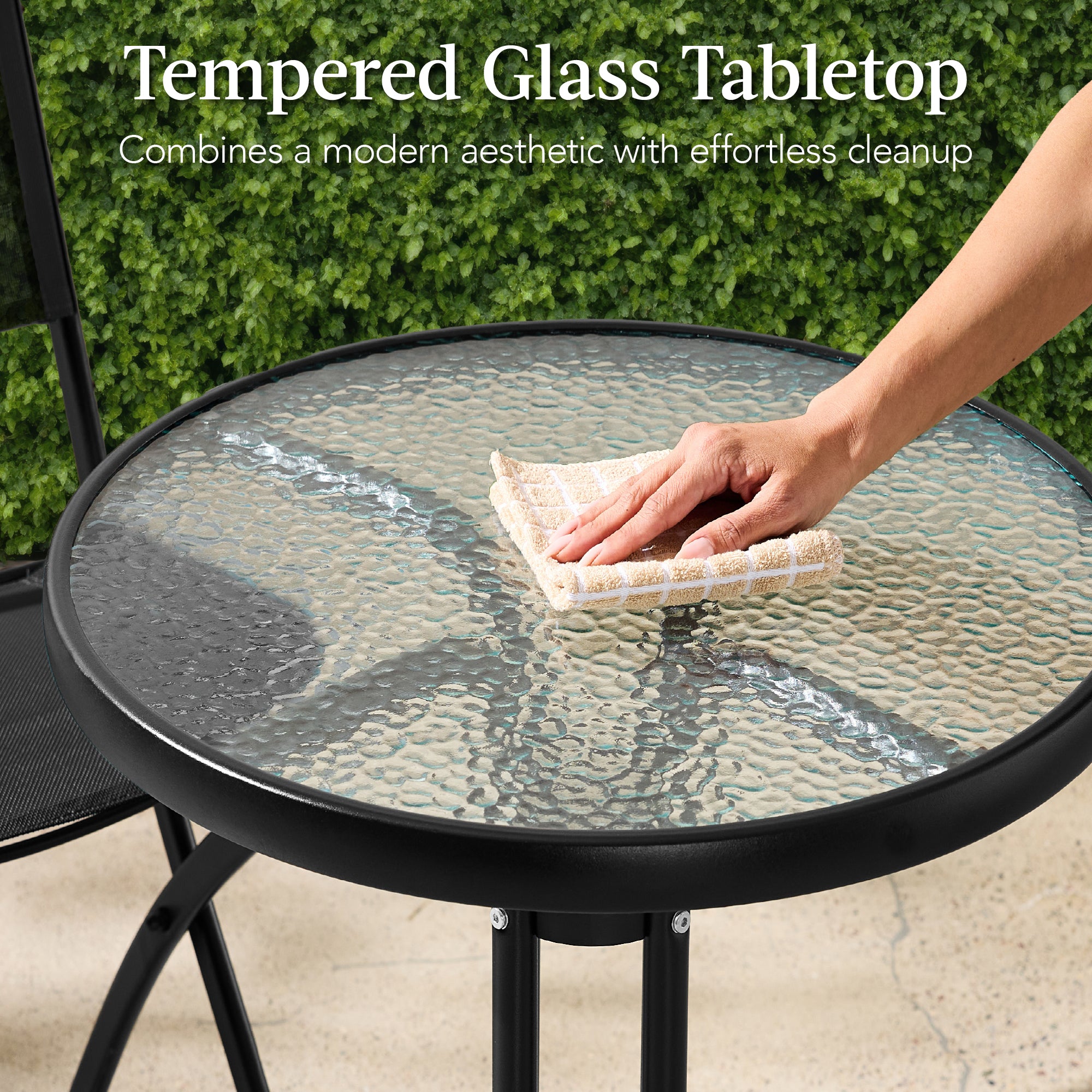 3-Piece Bistro Set w/ Glass Table, 2 Foldable Chairs