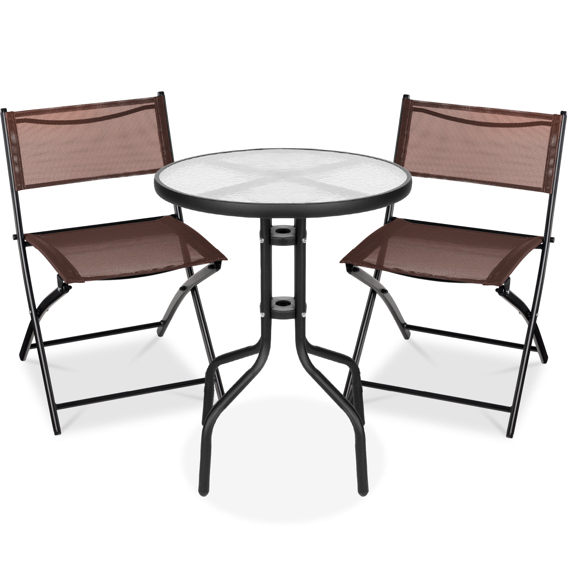 3-Piece Bistro Set w/ Glass Table, 2 Foldable Chairs