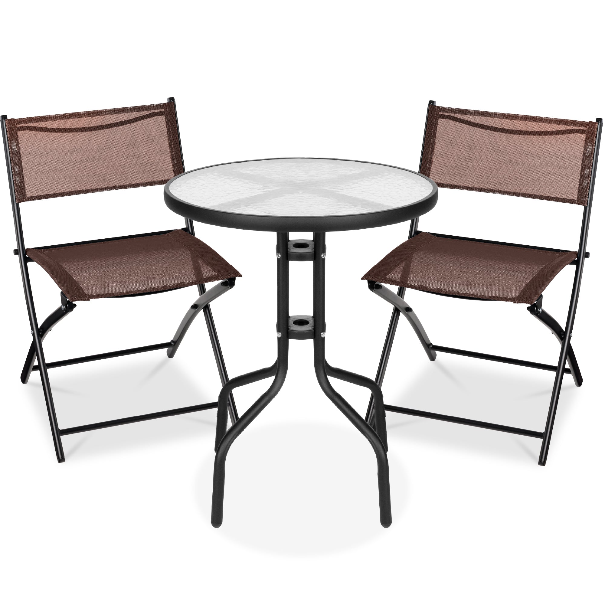 3-Piece Bistro Set w/ Glass Table, 2 Foldable Chairs