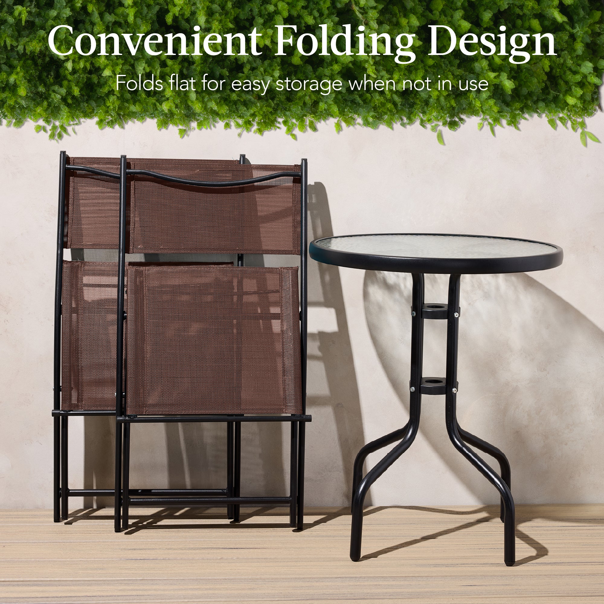 3-Piece Bistro Set w/ Glass Table, 2 Foldable Chairs