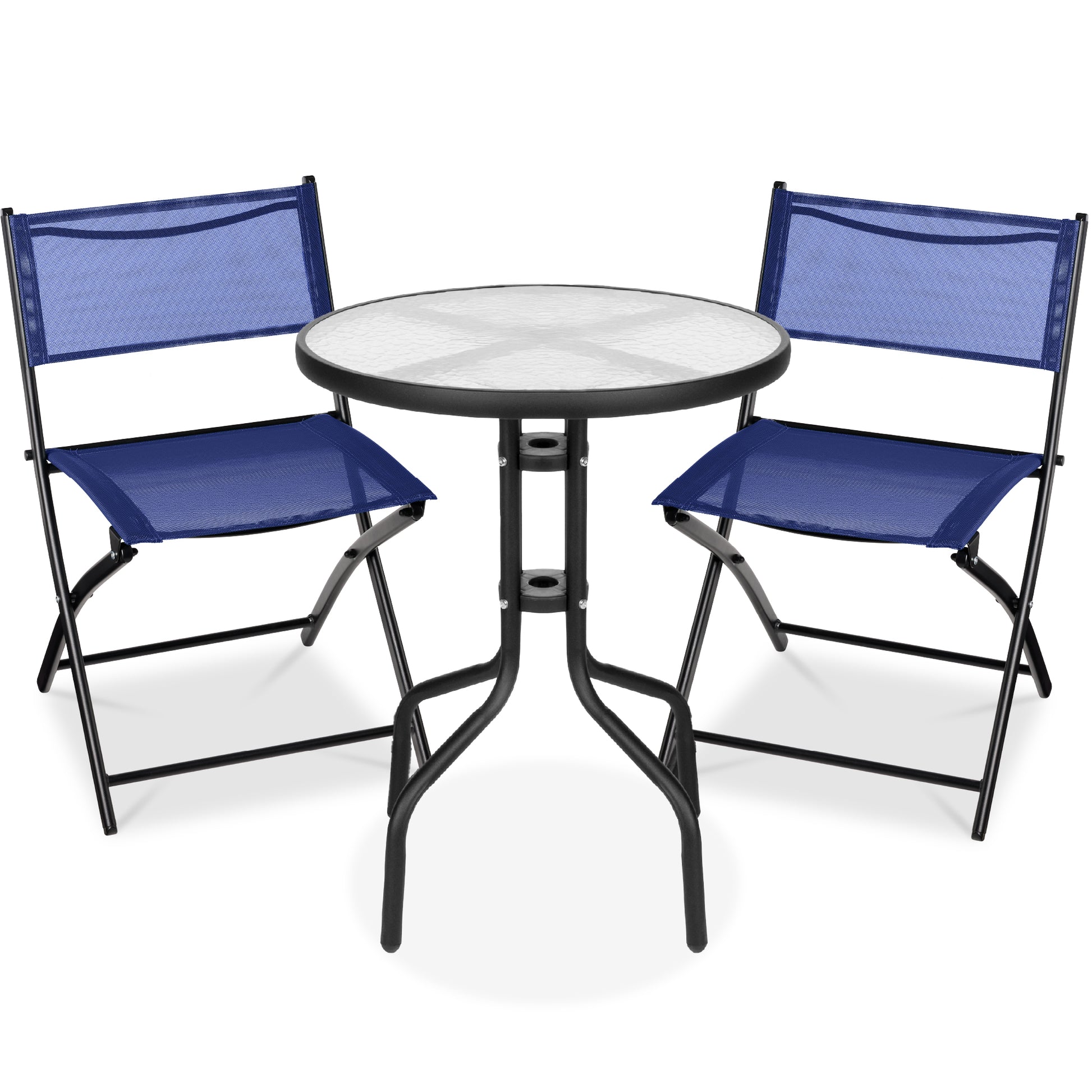 3-Piece Bistro Set w/ Glass Table, 2 Foldable Chairs
