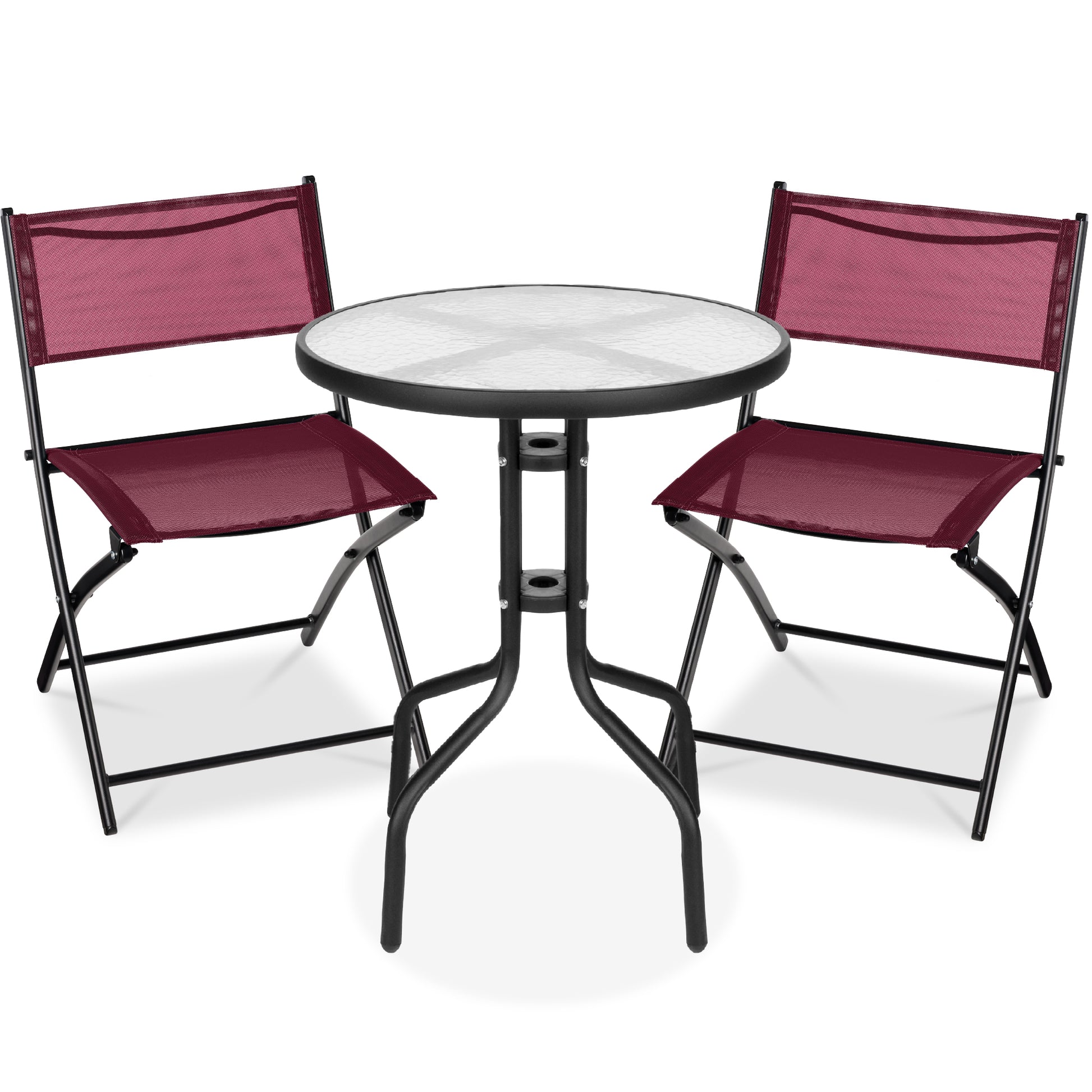 3-Piece Bistro Set w/ Glass Table, 2 Foldable Chairs