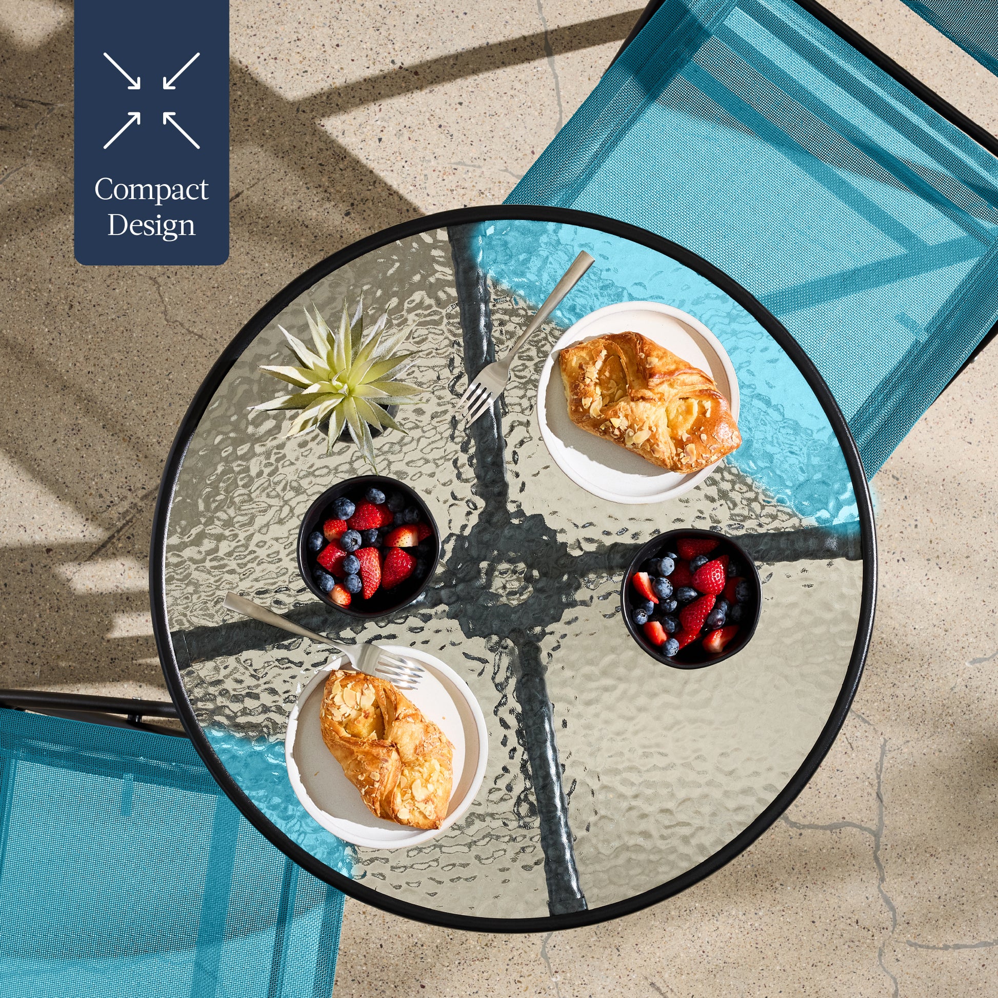 3-Piece Bistro Set w/ Glass Table, 2 Foldable Chairs