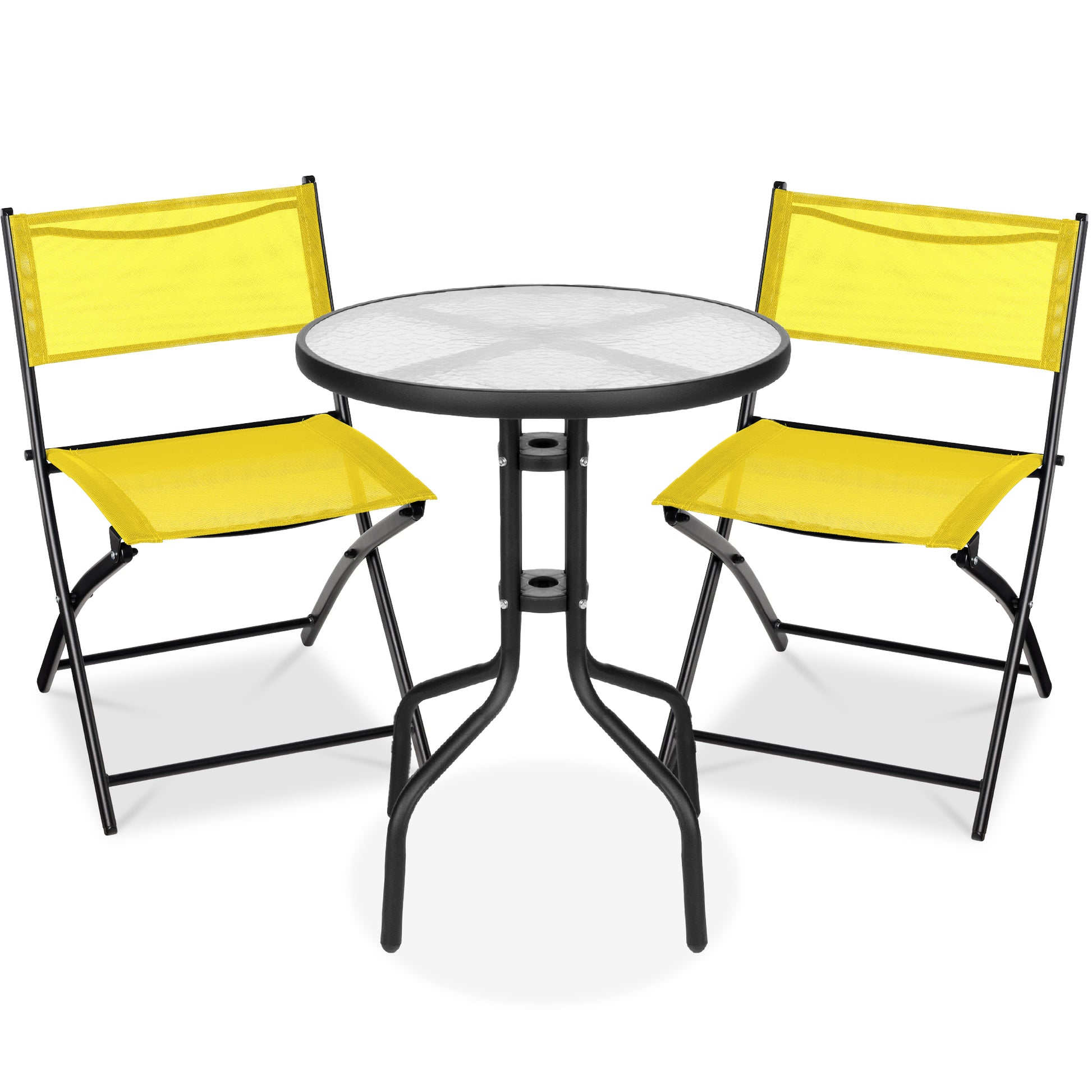 3-Piece Bistro Set w/ Glass Table, 2 Foldable Chairs