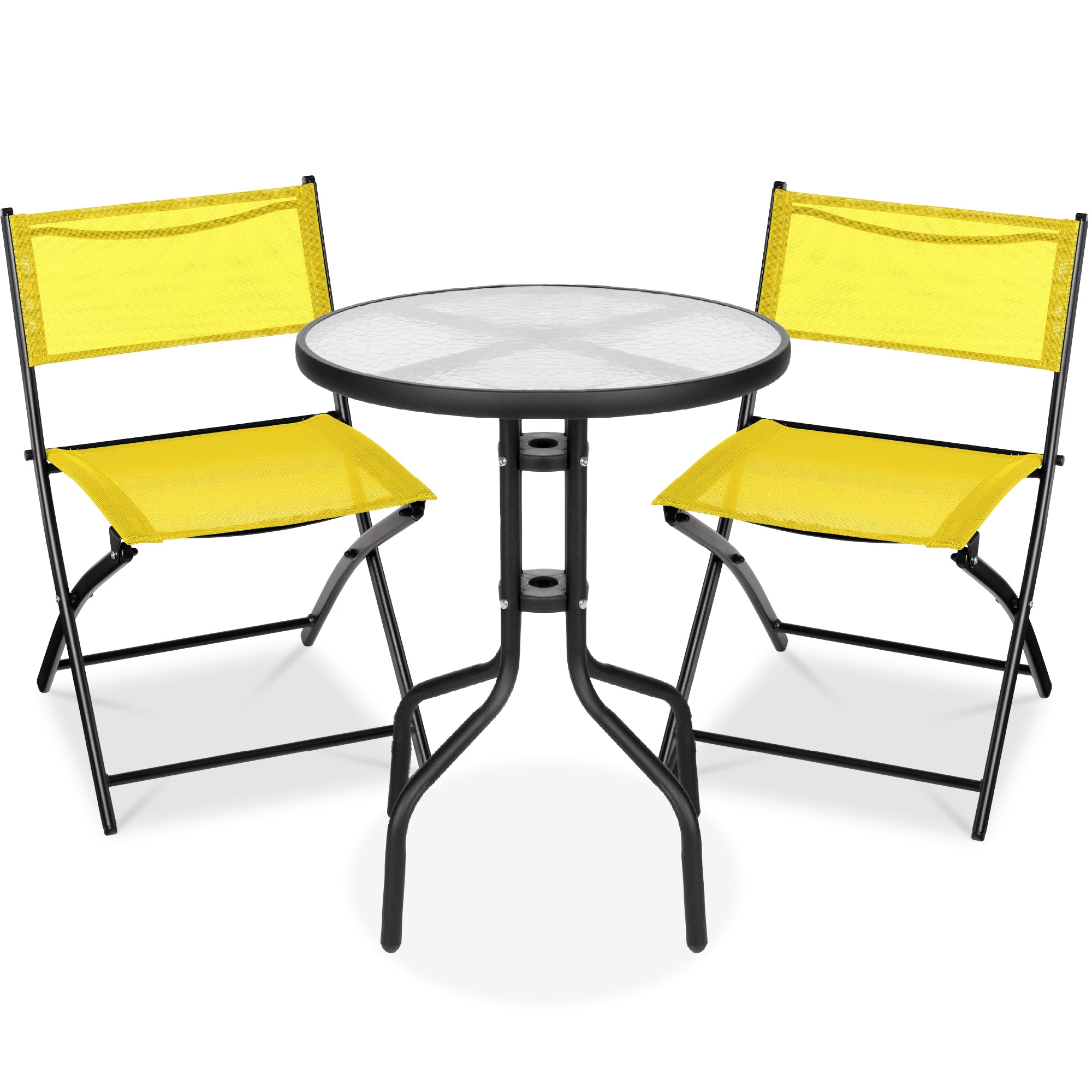 3-Piece Bistro Set w/ Glass Table, 2 Foldable Chairs