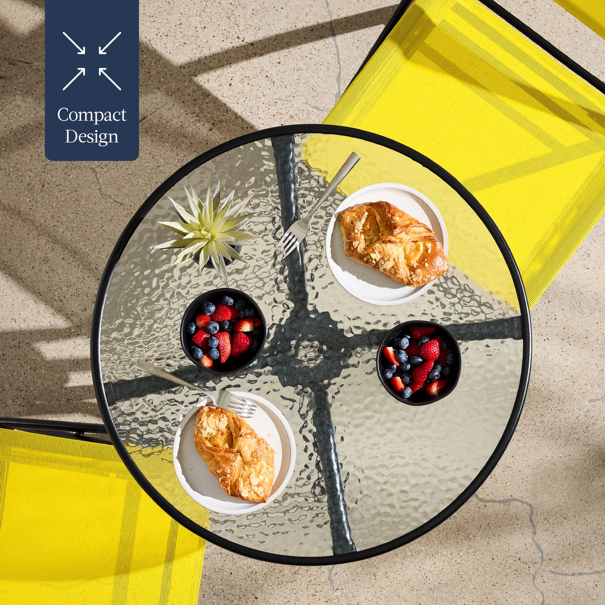 3-Piece Bistro Set w/ Glass Table, 2 Foldable Chairs