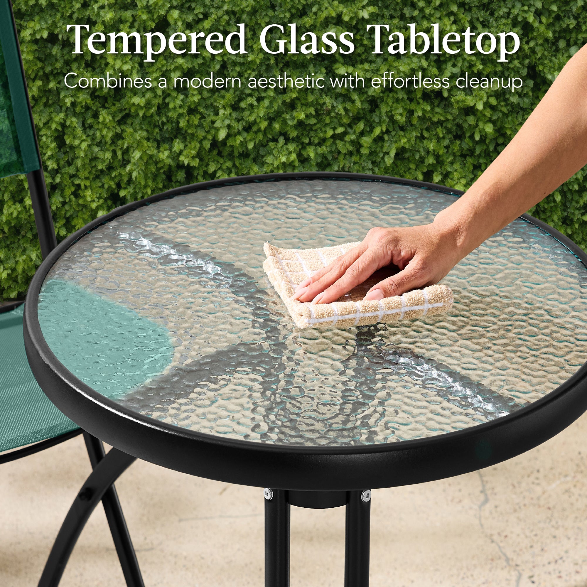 3-Piece Bistro Set w/ Glass Table, 2 Foldable Chairs